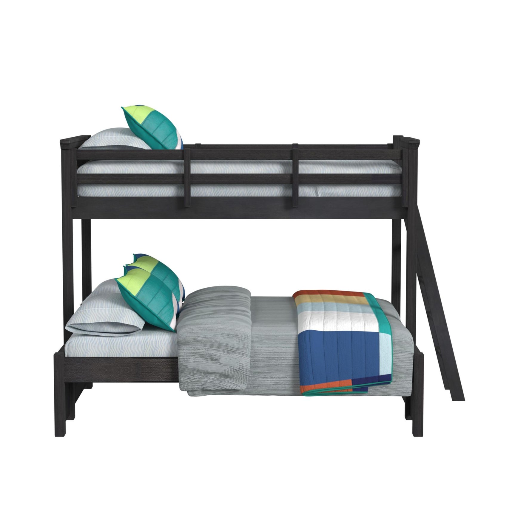 Hampton Kids Twin Over Full Bunk with Ladder in Charcoal