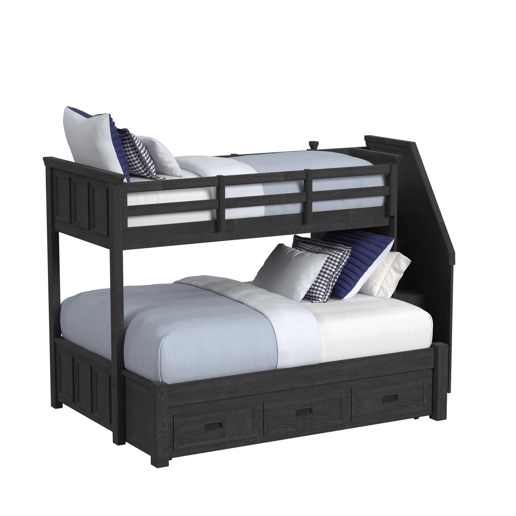 Hampton Kids Twin Over Full Bunk with Staircase and Trundle in Charcoal