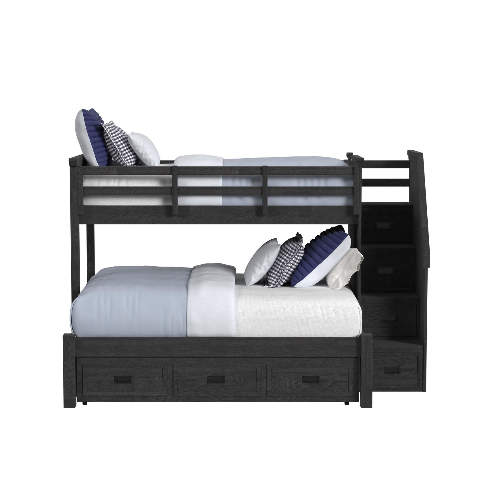 Hampton Kids Twin Over Full Bunk with Staircase and Trundle in Charcoal - Tampa Furniture Outlet