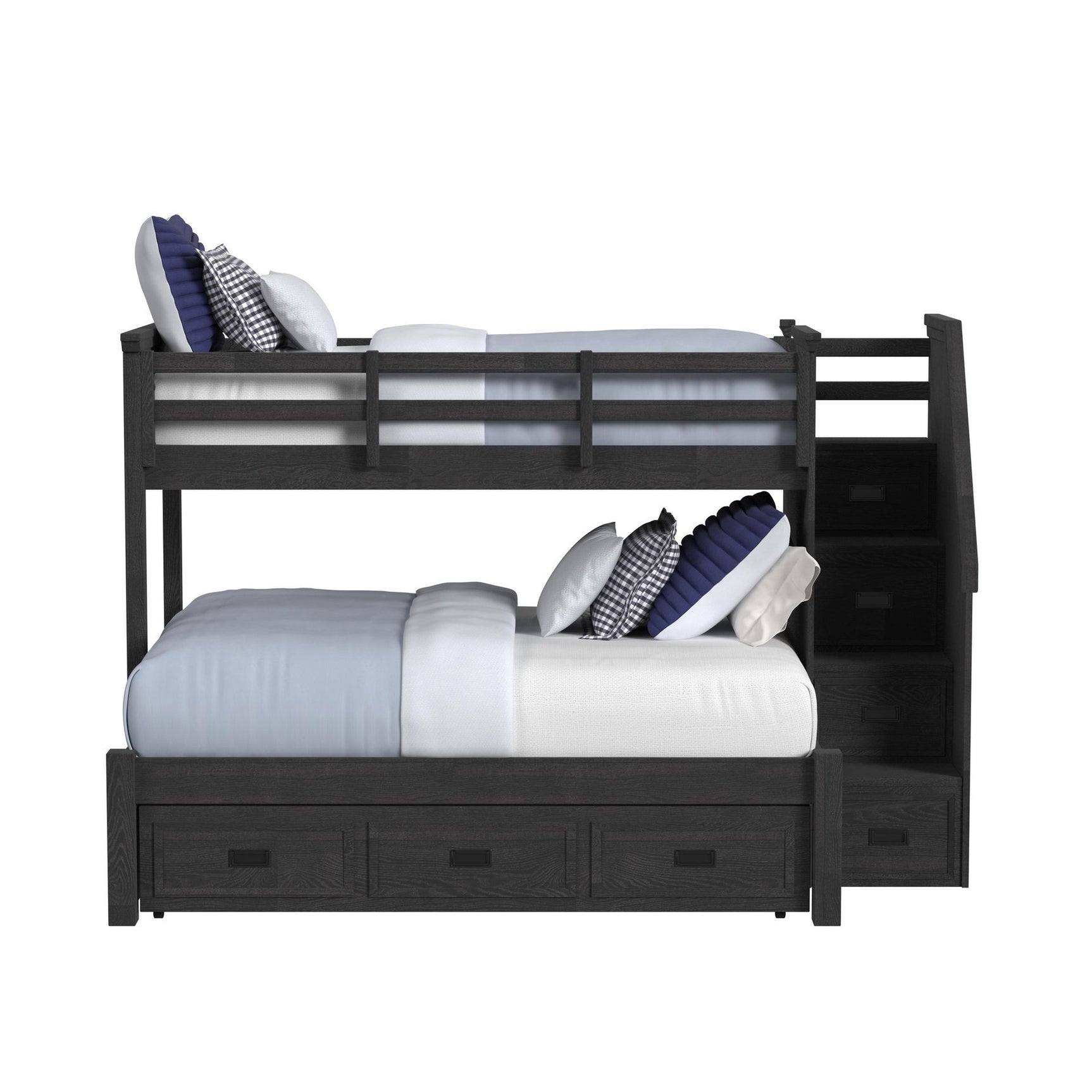 Hampton Kids Twin Over Full Bunk with Staircase and Trundle in Charcoal
