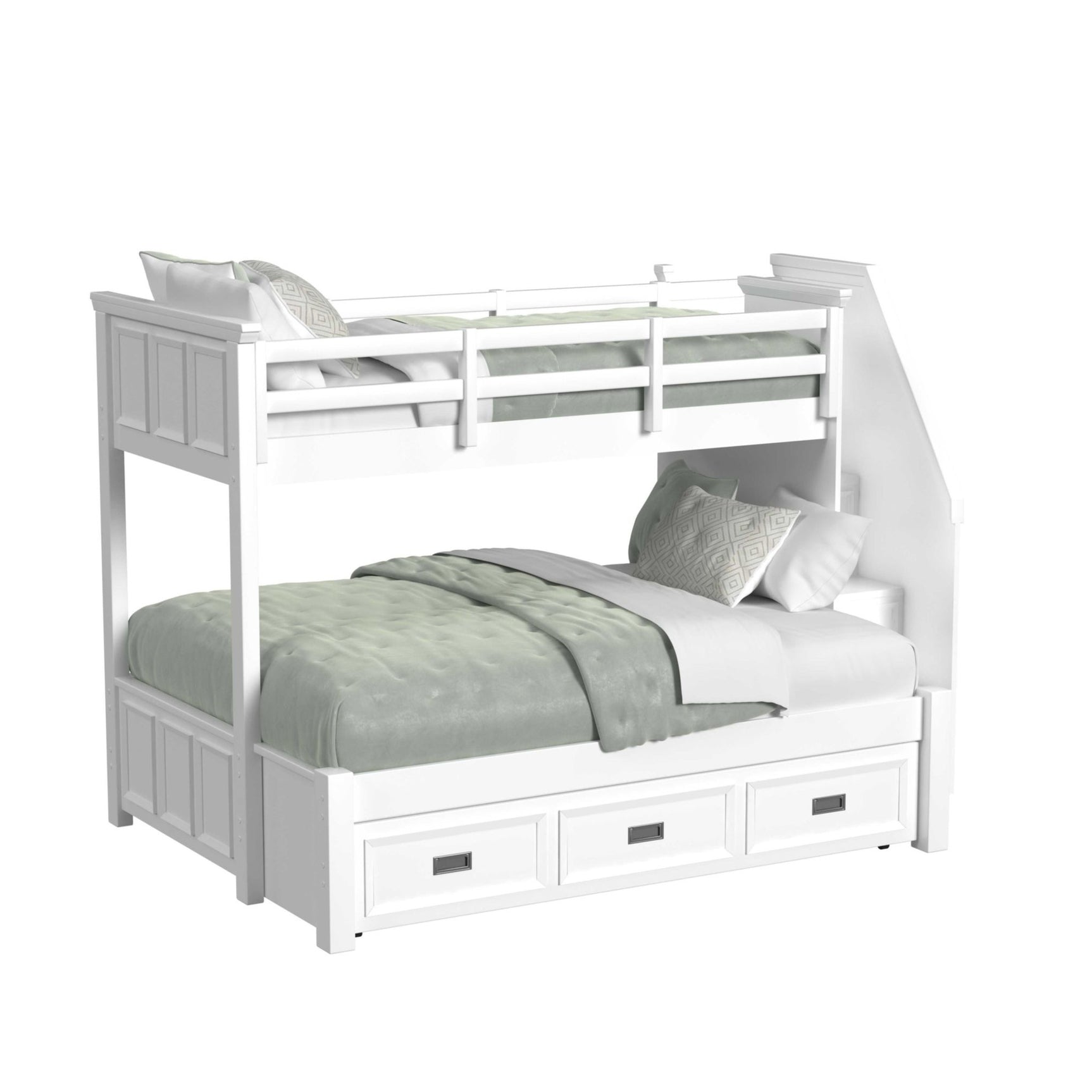 Hampton Kids Twin Over Full Bunk with Staircase and Trundle in White