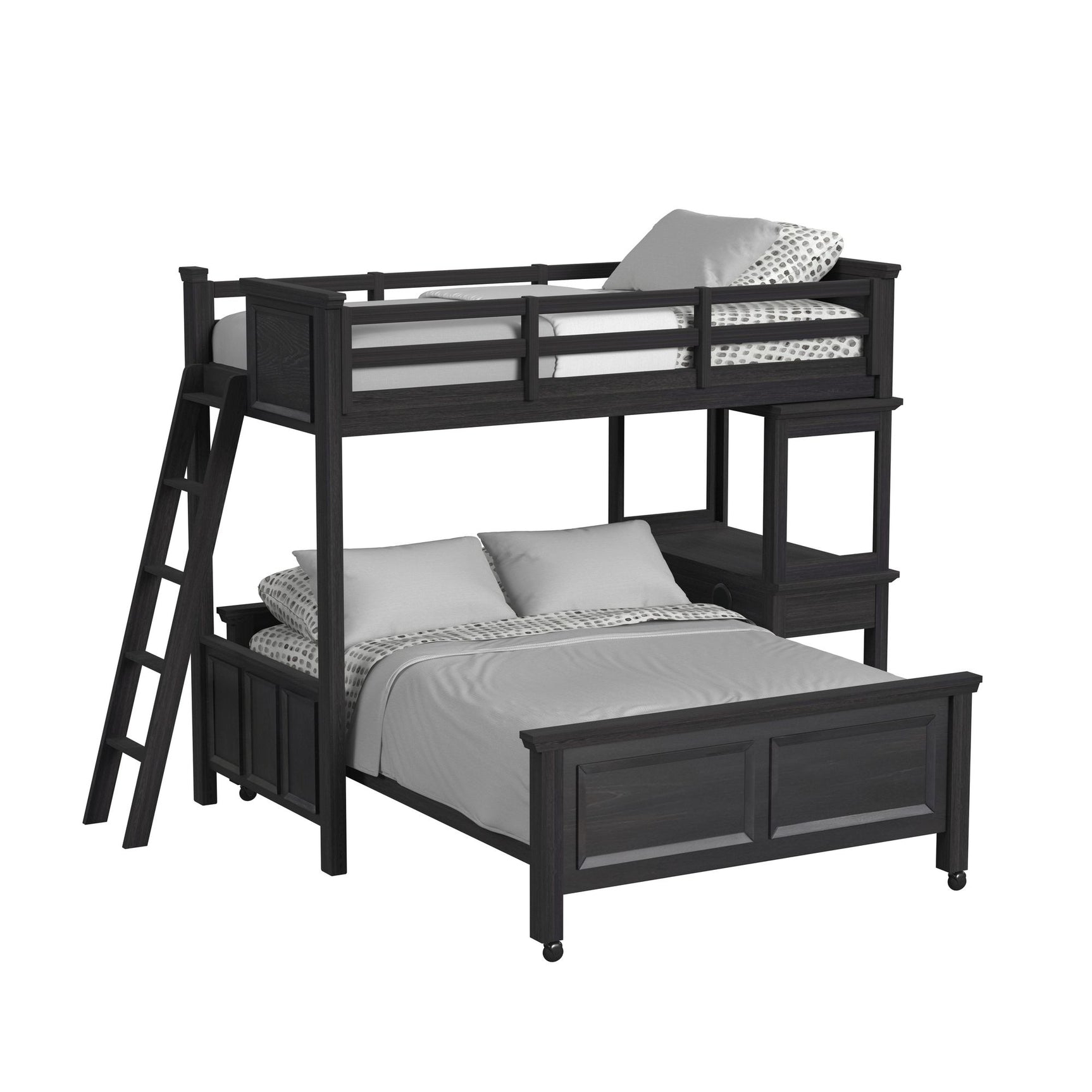 Hampton Kids Twin Over Full Loft with Ladder and Desk with Speaker in Charcoal - Tampa Furniture Outlet