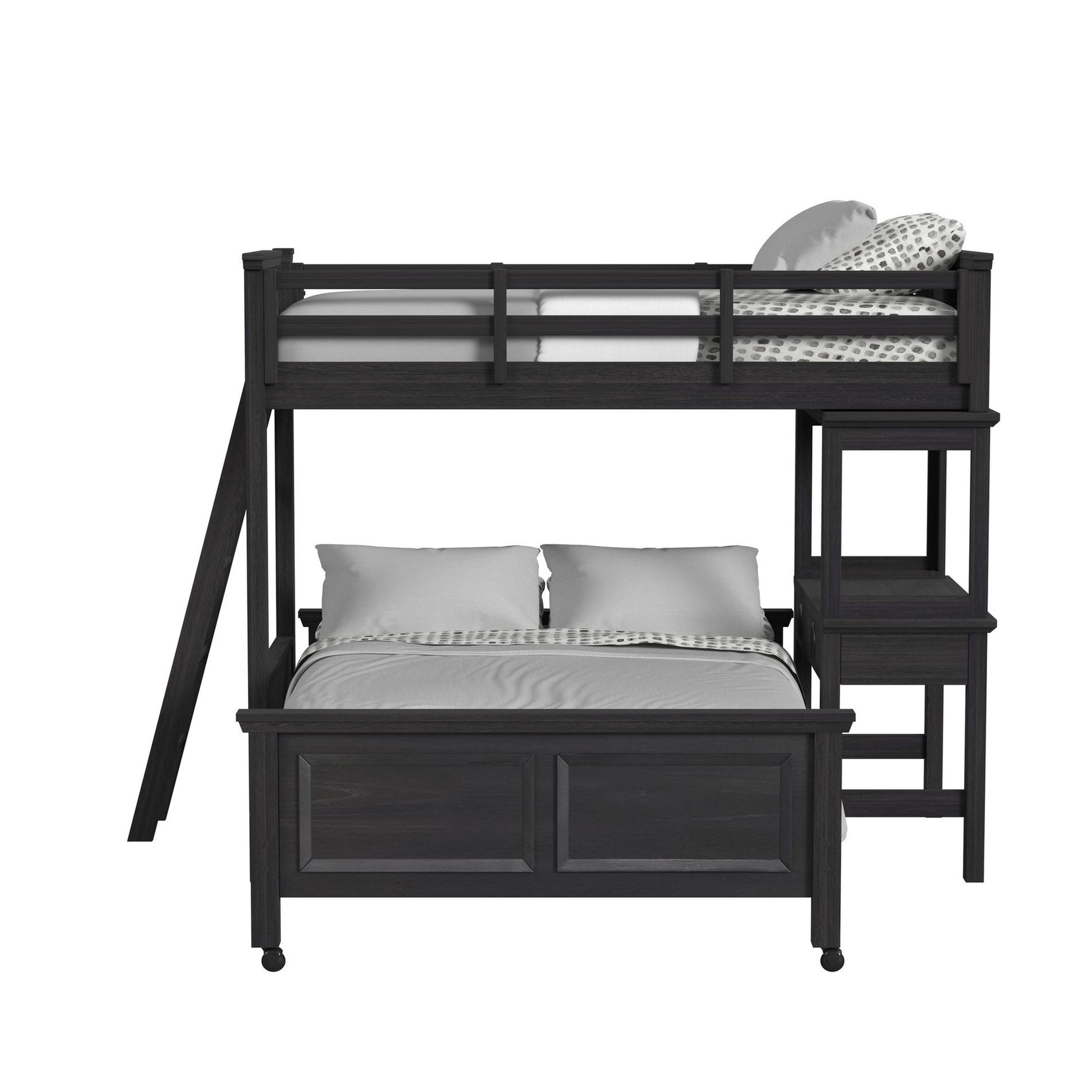 Hampton Kids Twin Over Full Loft with Ladder and Desk with Speaker in Charcoal