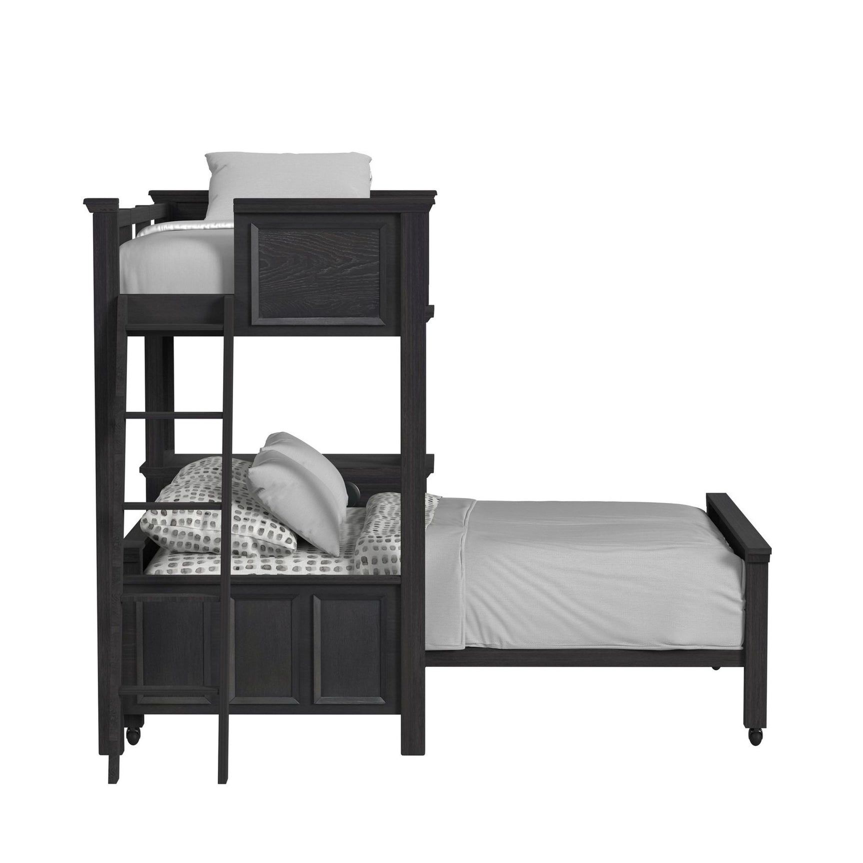 Hampton Kids Twin Over Full Loft with Ladder and Desk with Speaker in Charcoal