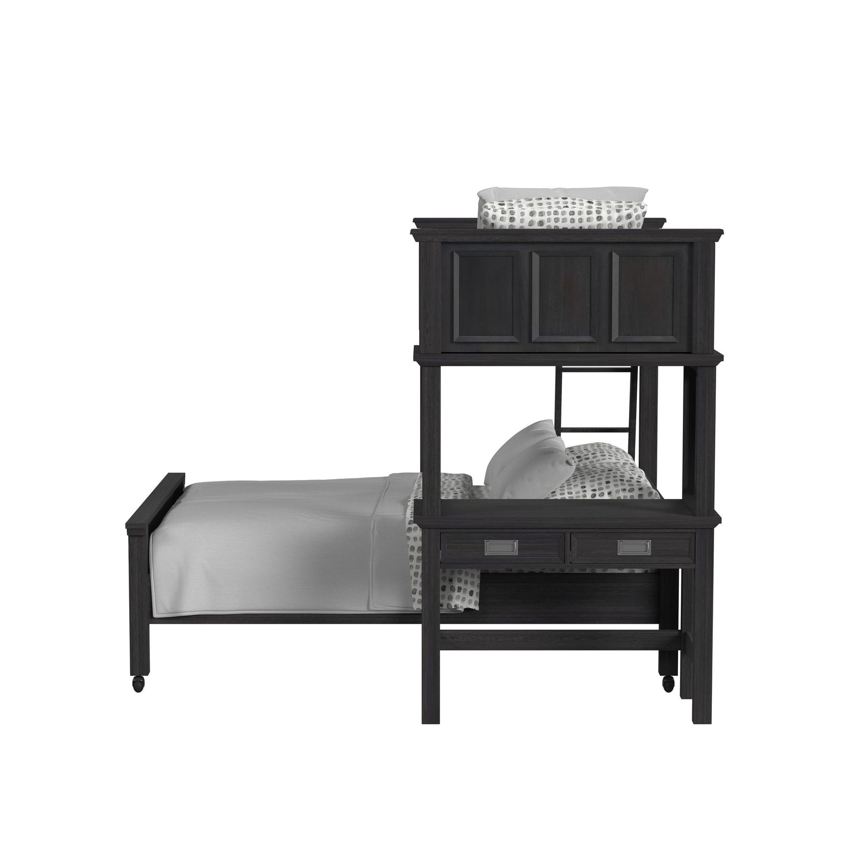 Hampton Kids Twin Over Full Loft with Ladder and Desk with Speaker in Charcoal - Tampa Furniture Outlet