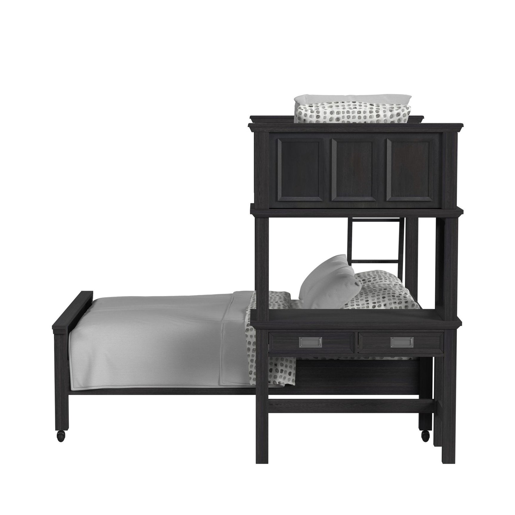 Hampton Kids Twin Over Full Loft with Ladder and Desk with Speaker in Charcoal
