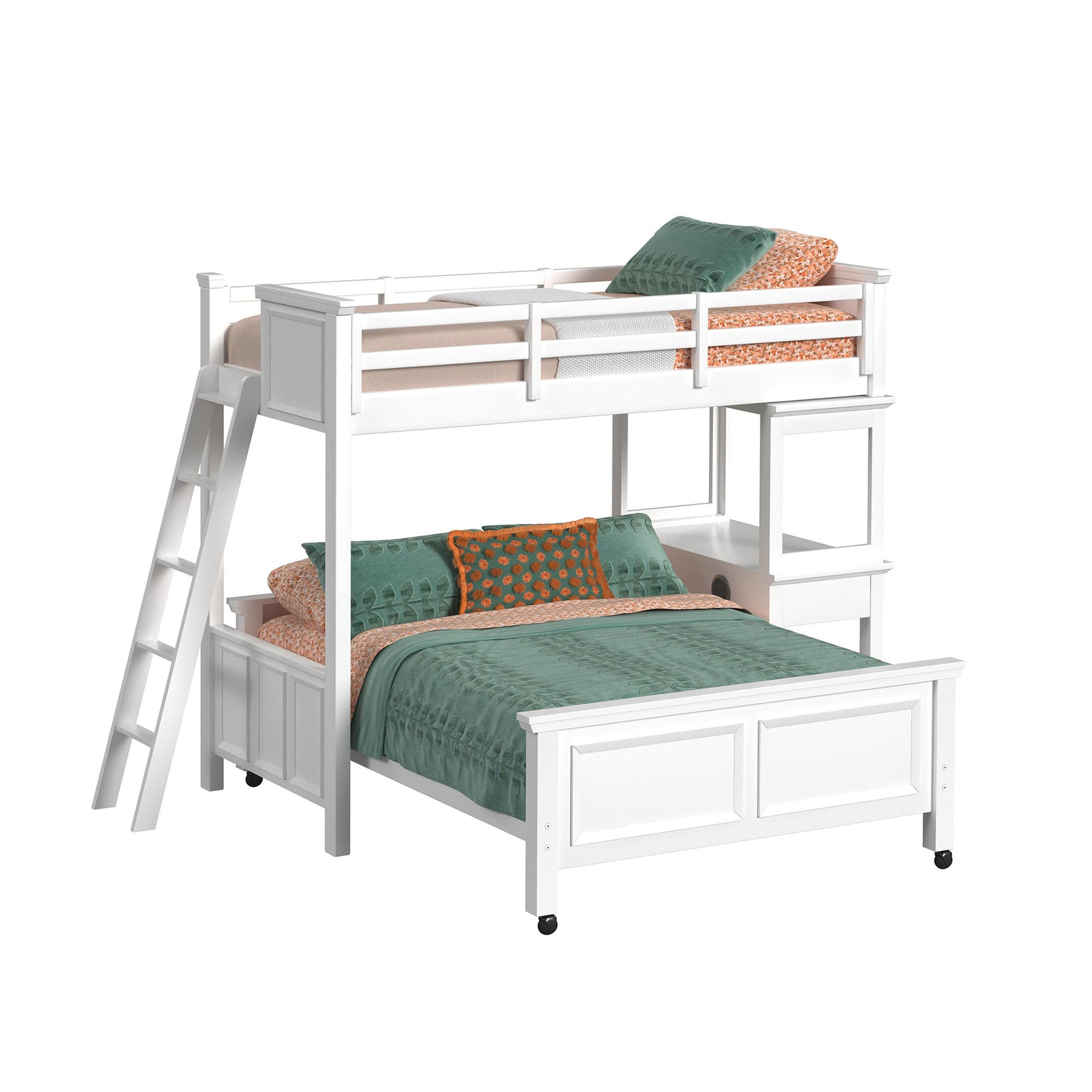 Hampton Kids Twin Over Full Loft with Ladder and Desk with Speaker in White