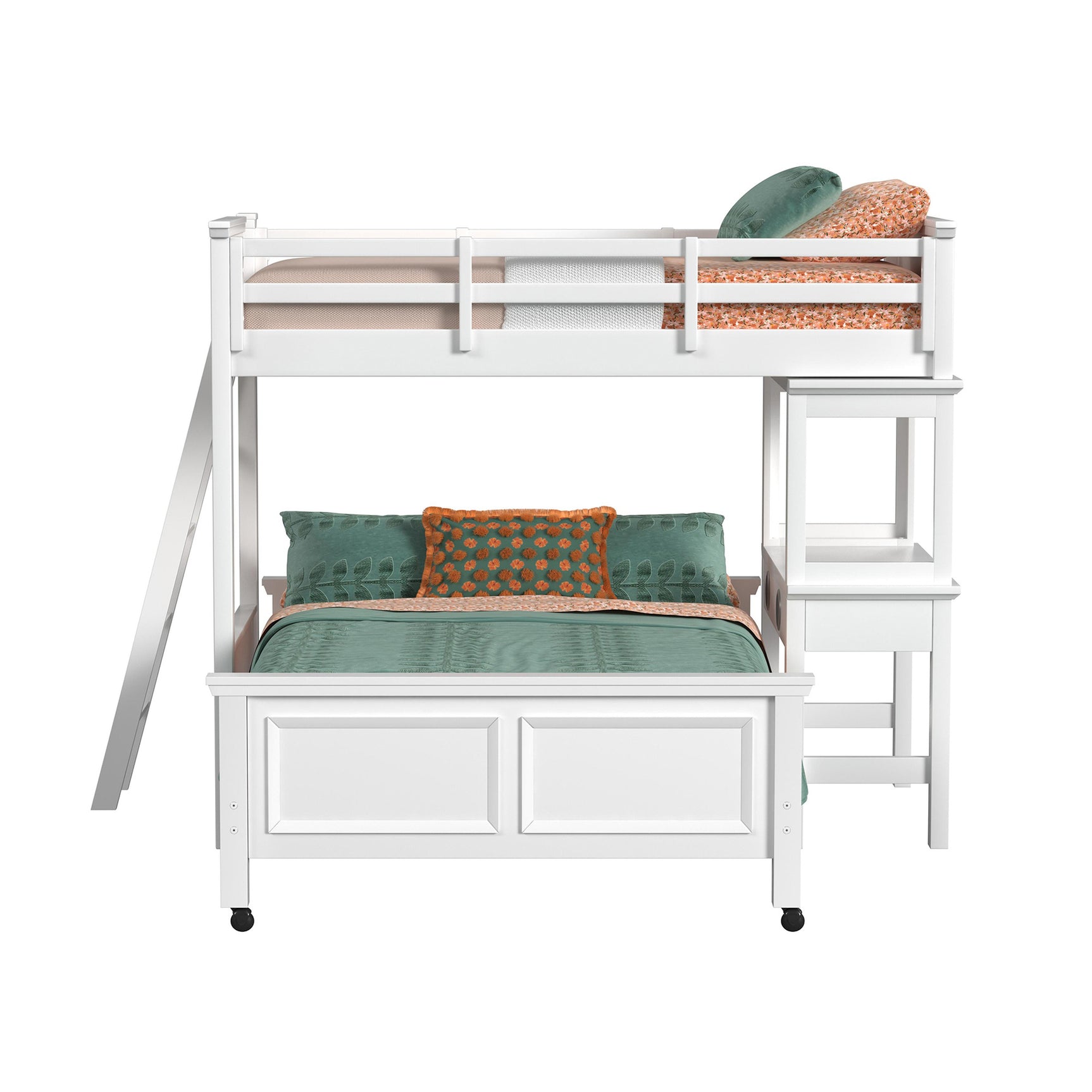 Hampton Kids Twin Over Full Loft with Ladder and Desk with Speaker in White