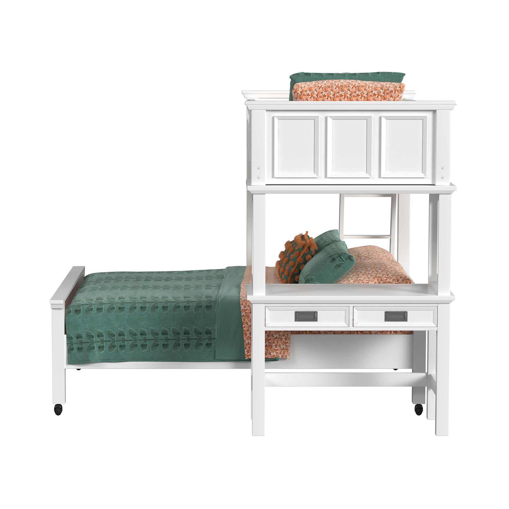 Hampton Kids Twin Over Full Loft with Ladder and Desk with Speaker in White