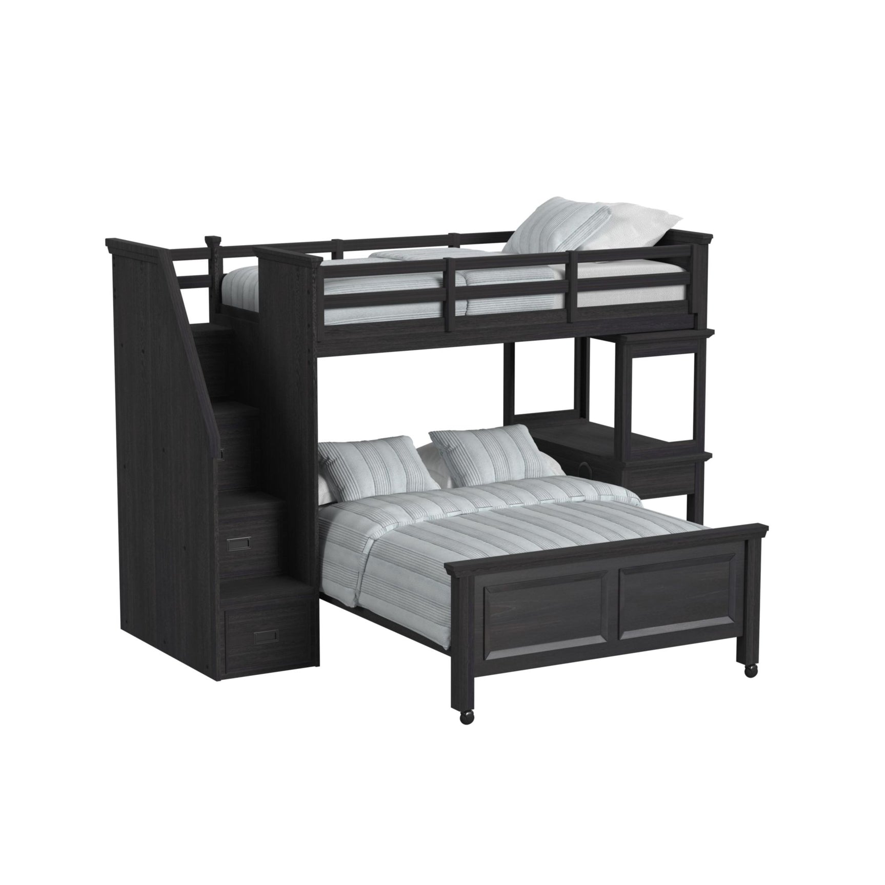 Hampton Kids Twin Over Full Loft with Staircase and Desk with Speaker in Charcoal - Tampa Furniture Outlet