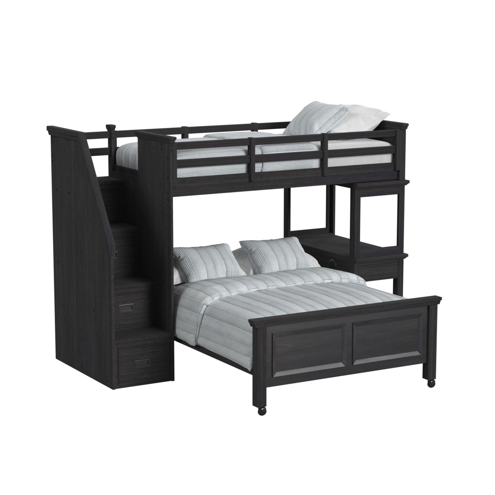 Hampton Kids Twin Over Full Loft with Staircase and Desk with Speaker in Charcoal