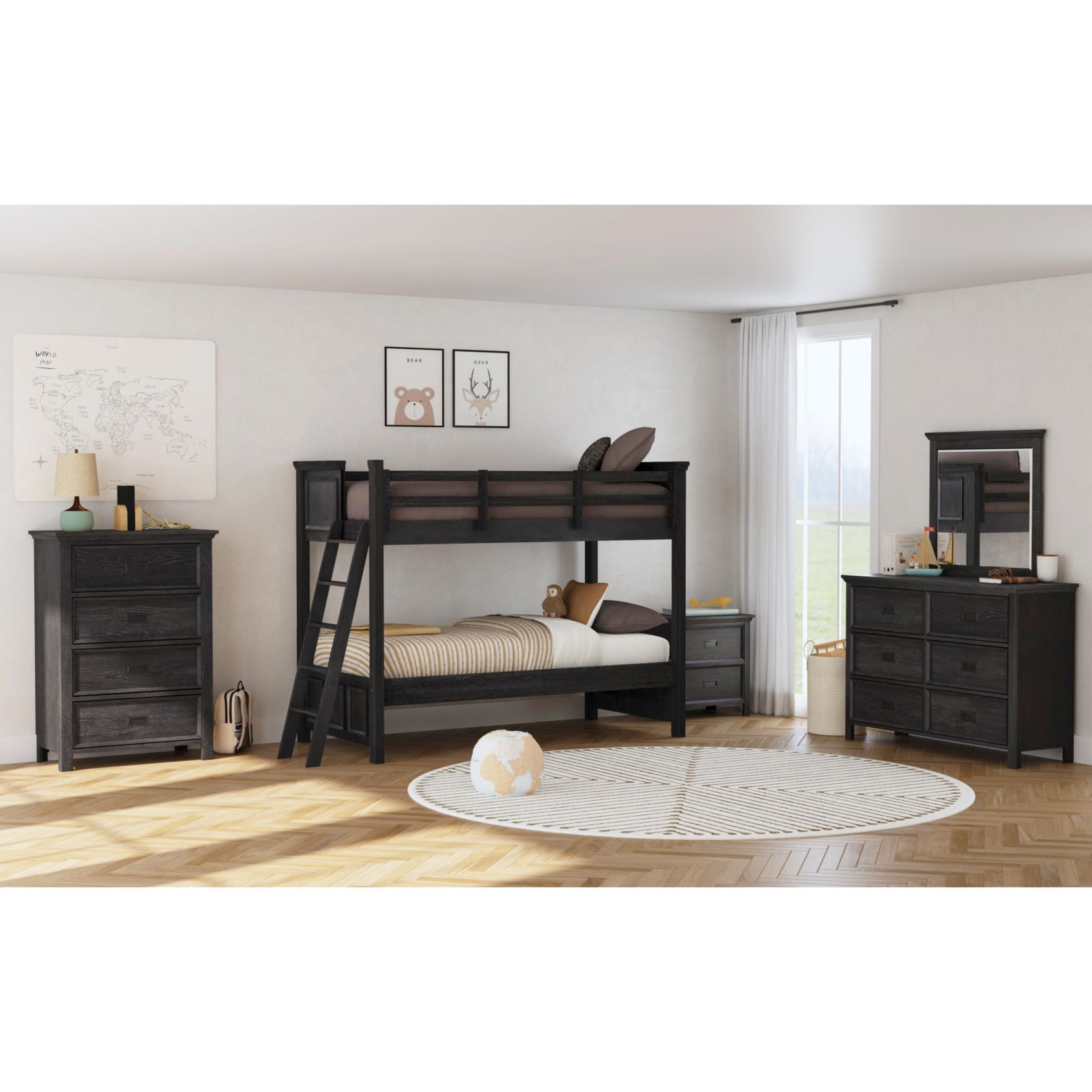 Hampton Kids Twin Over Twin Bunk with Ladder in Charcoal – SKU Y-15760-8-B1 | Elements