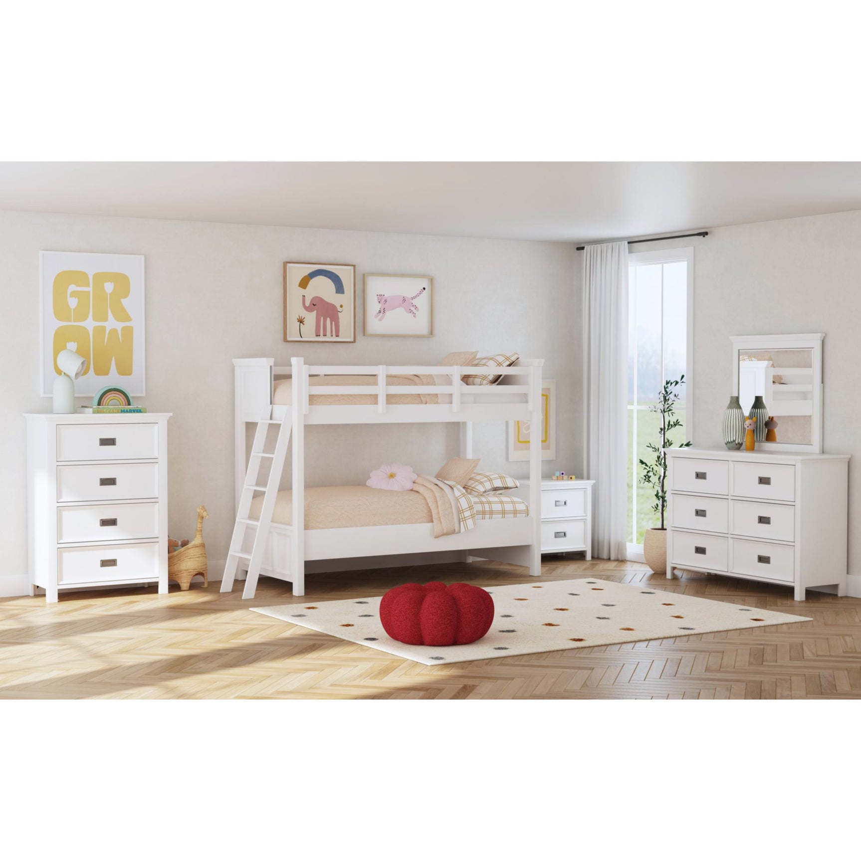 Hampton Kids Twin Over Twin Bunk with Ladder in White – SKU Y-15760-7-B1 | Elements