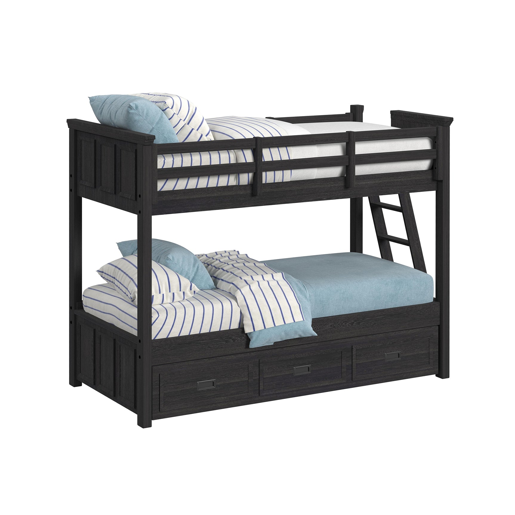 Hampton Kids Twin Over Twin Bunk with Ladder and Trundle in Charcoal - Tampa Furniture Outlet