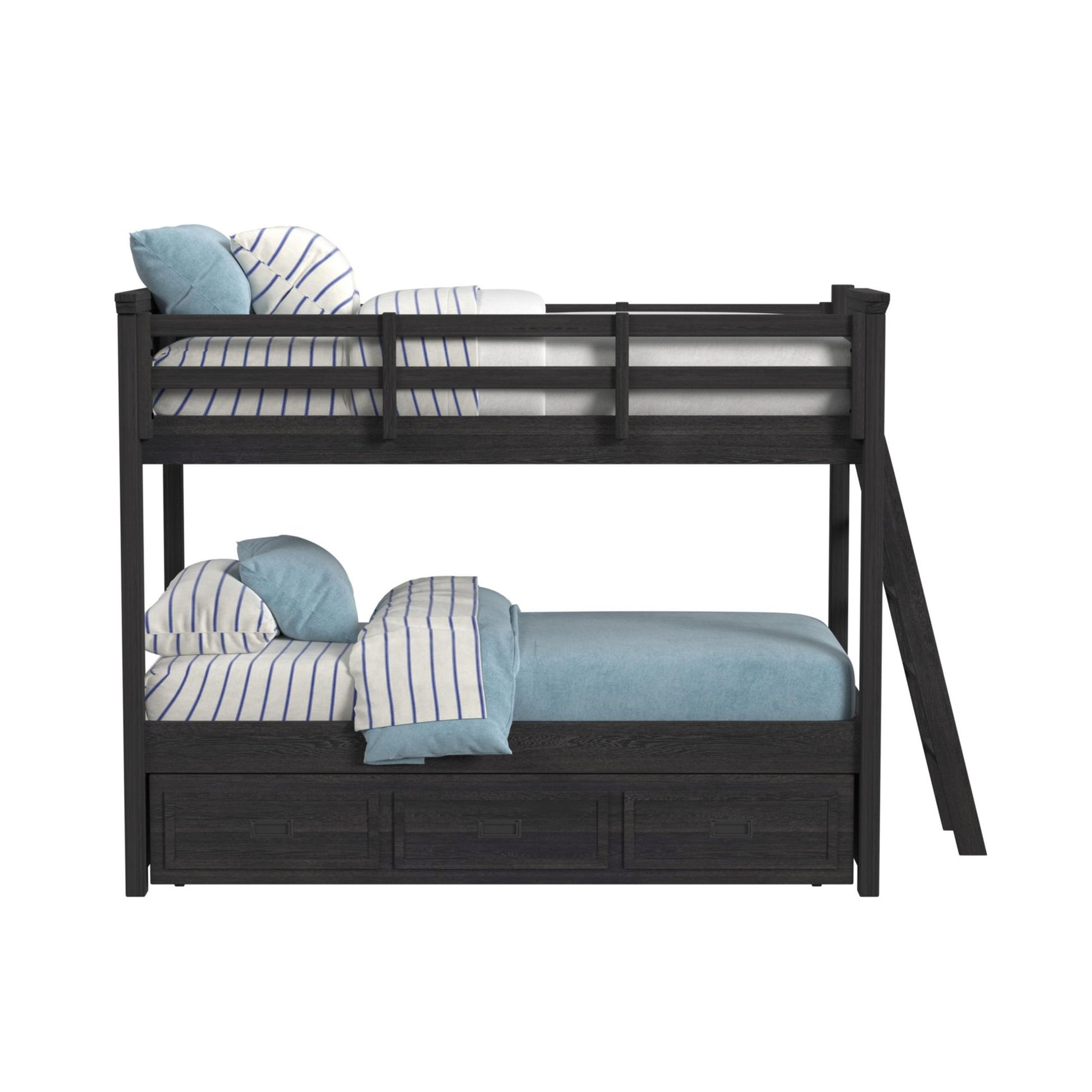 Hampton Kids Twin Over Twin Bunk with Ladder and Trundle in Charcoal