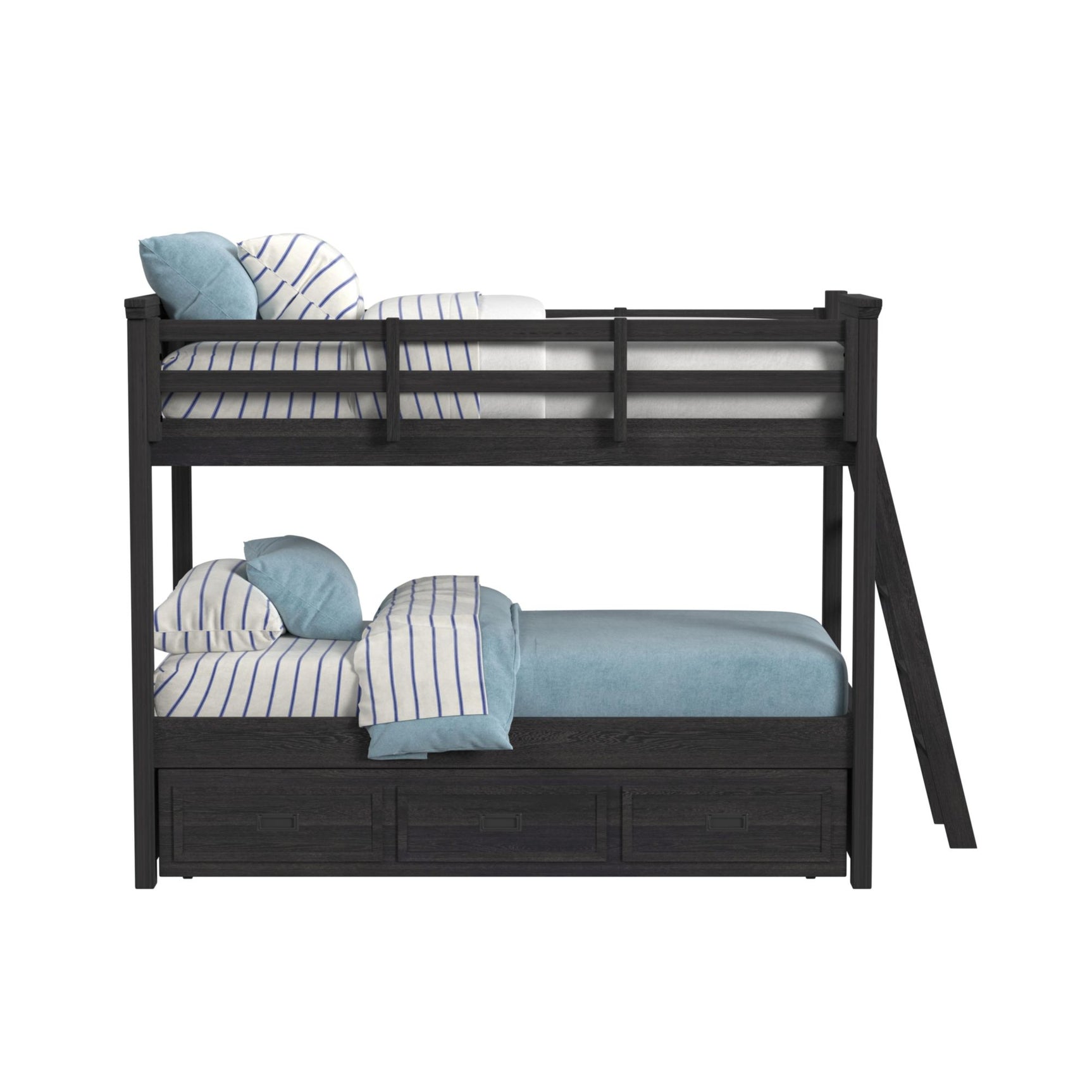 Hampton Kids Twin Over Twin Bunk with Ladder and Trundle in Charcoal - Tampa Furniture Outlet