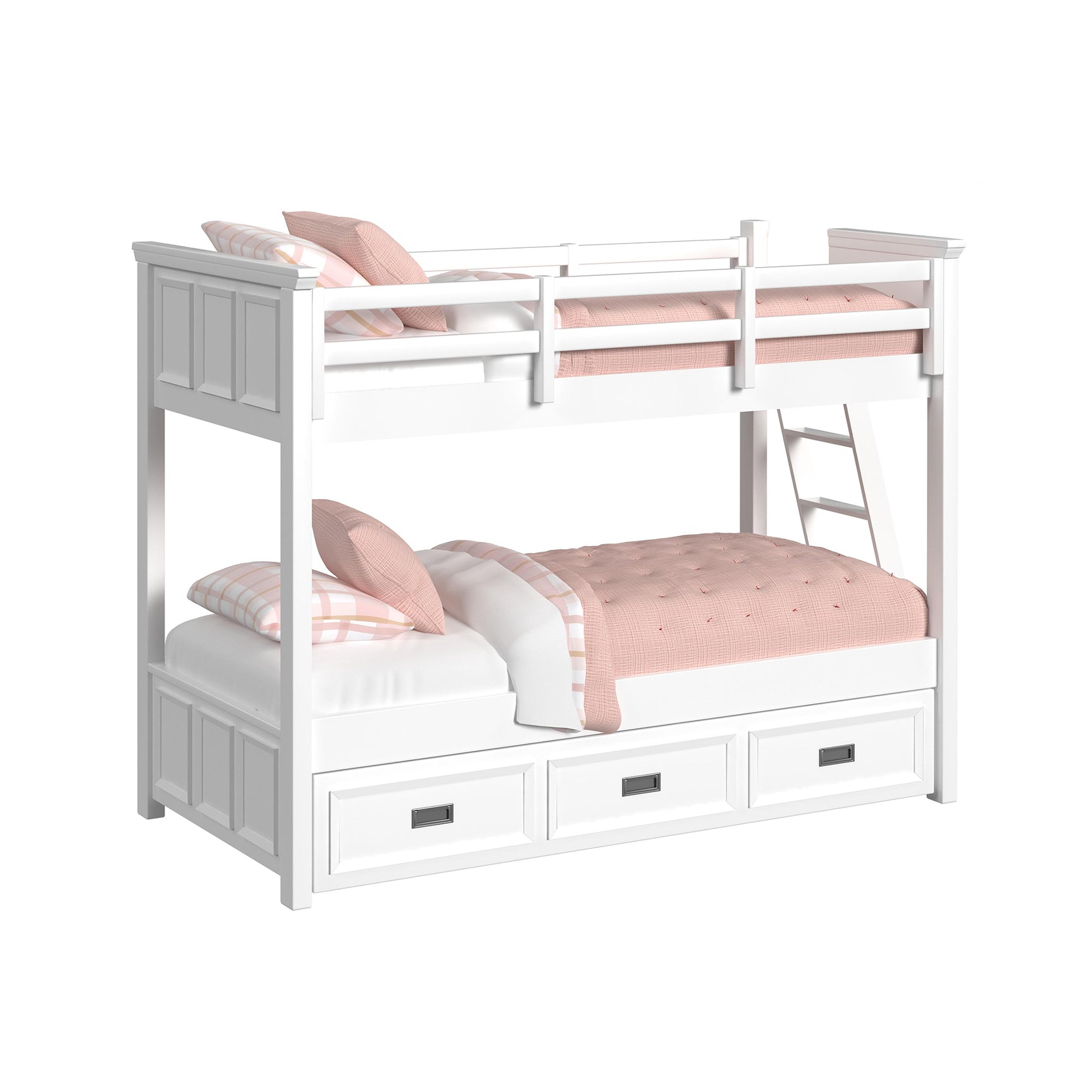 Hampton Kids Twin Over Twin Bunk with Ladder and Trundle in White - Tampa Furniture Outlet