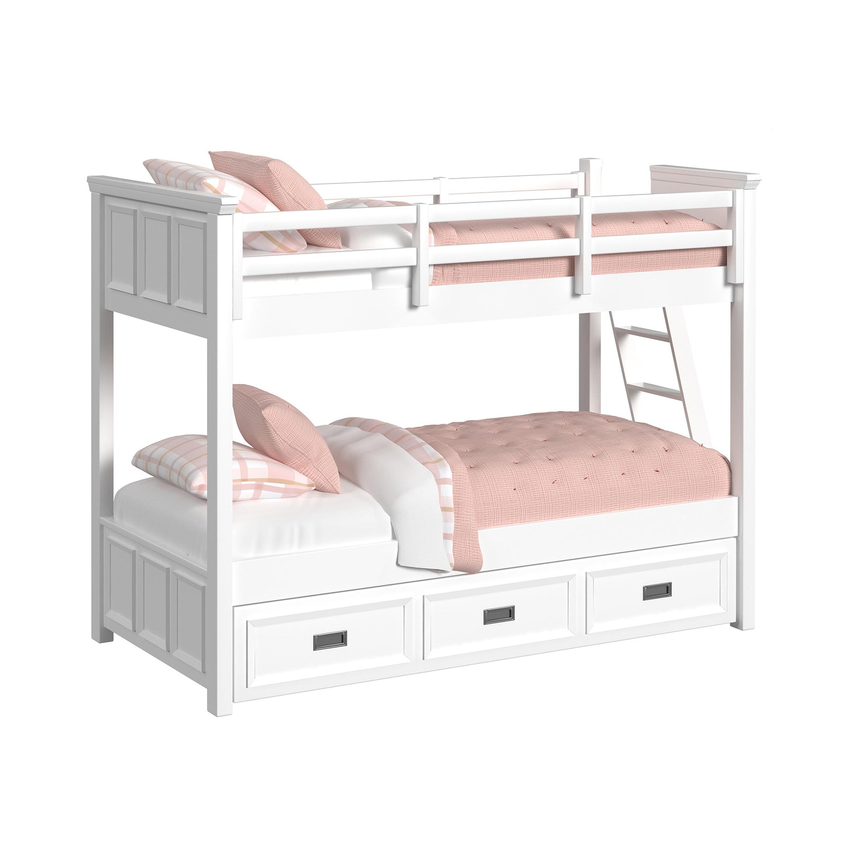 Hampton Kids Twin Over Twin Bunk with Ladder and Trundle in White