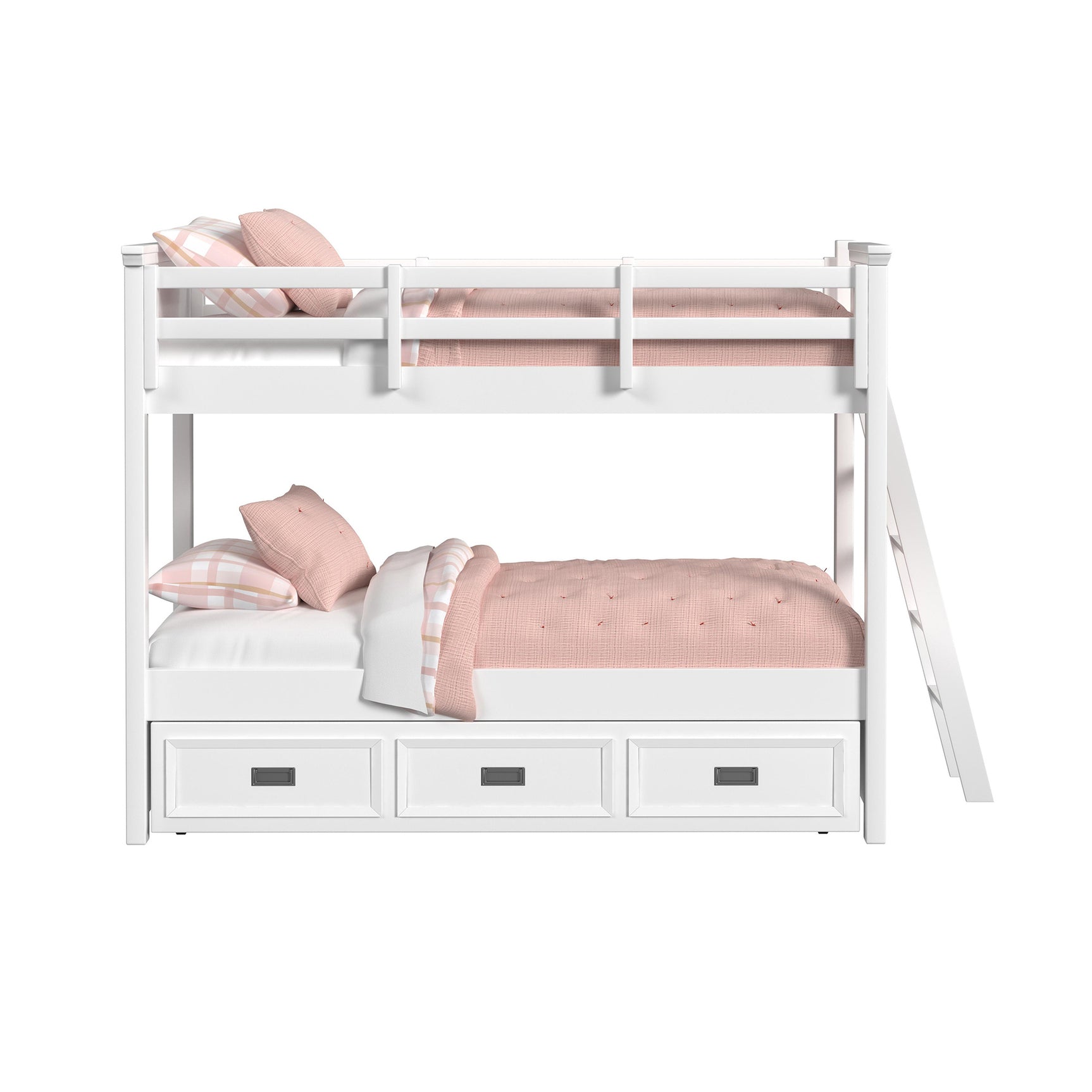 Hampton Kids Twin Over Twin Bunk with Ladder and Trundle in White