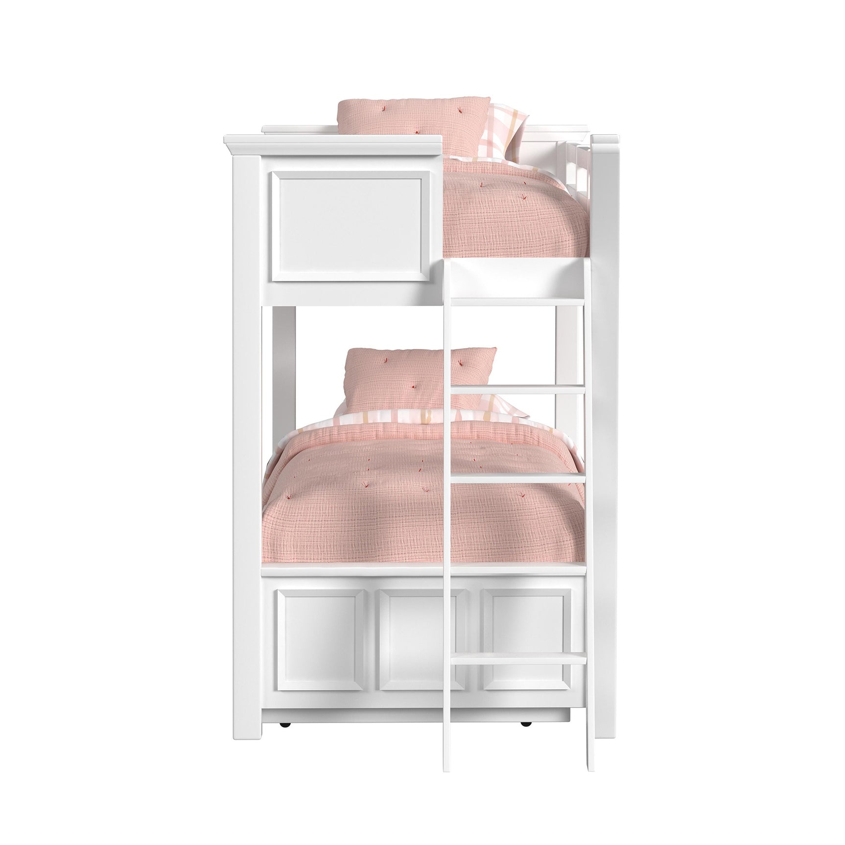 Hampton Kids Twin Over Twin Bunk with Ladder and Trundle in White