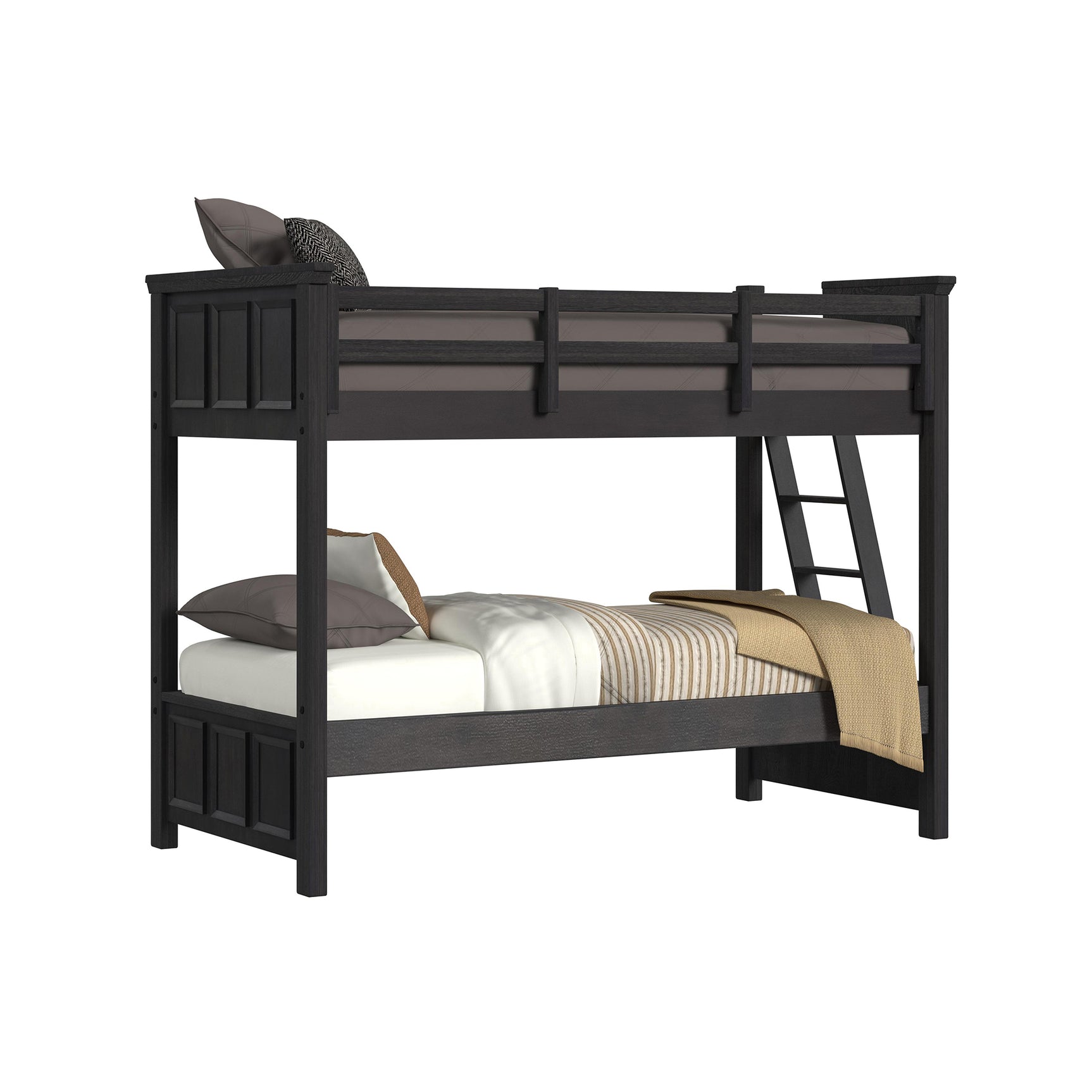 Hampton Kids Twin Over Twin Bunk with Ladder in Charcoal - Tampa Furniture Outlet