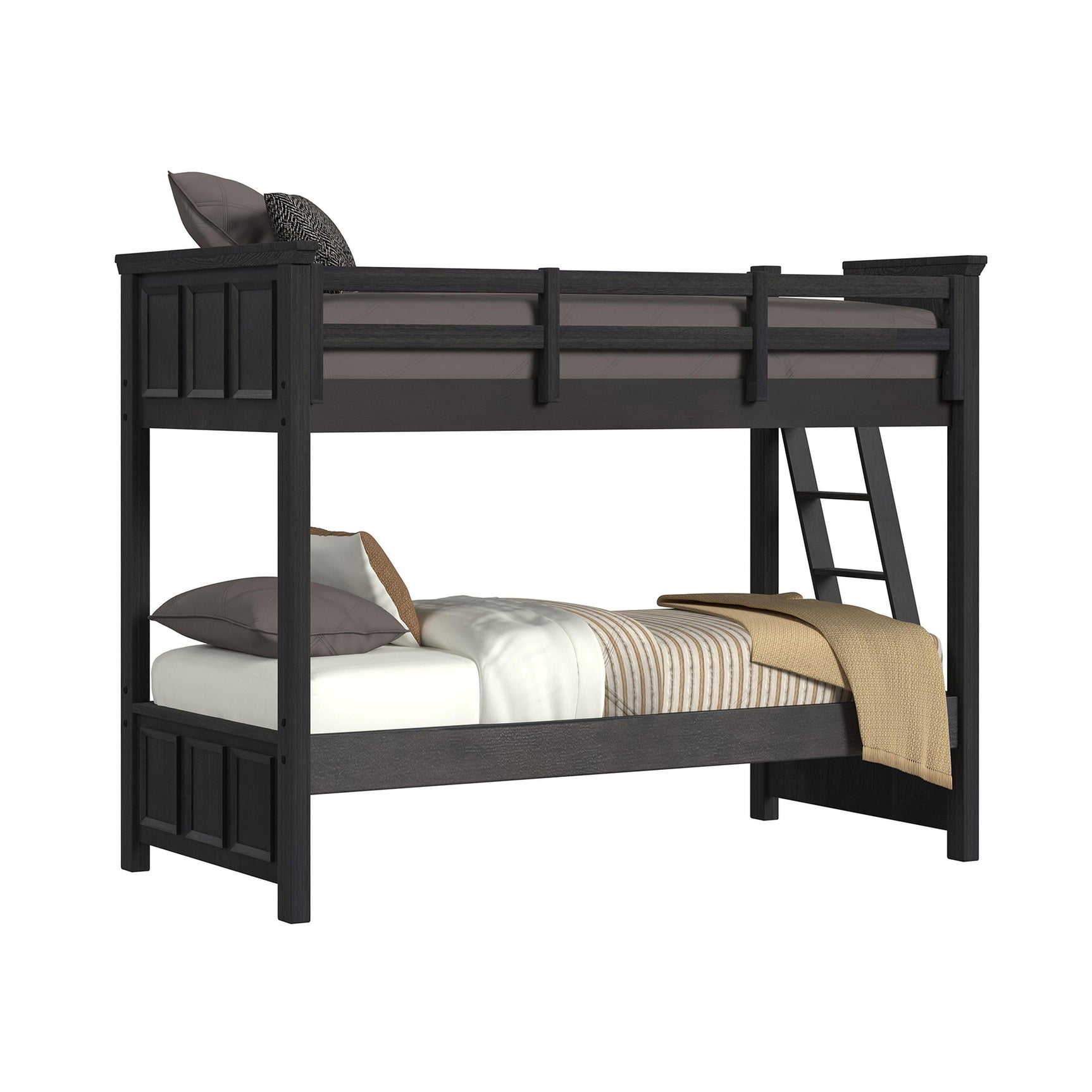 Hampton Kids Twin Over Twin Bunk with Ladder in Charcoal