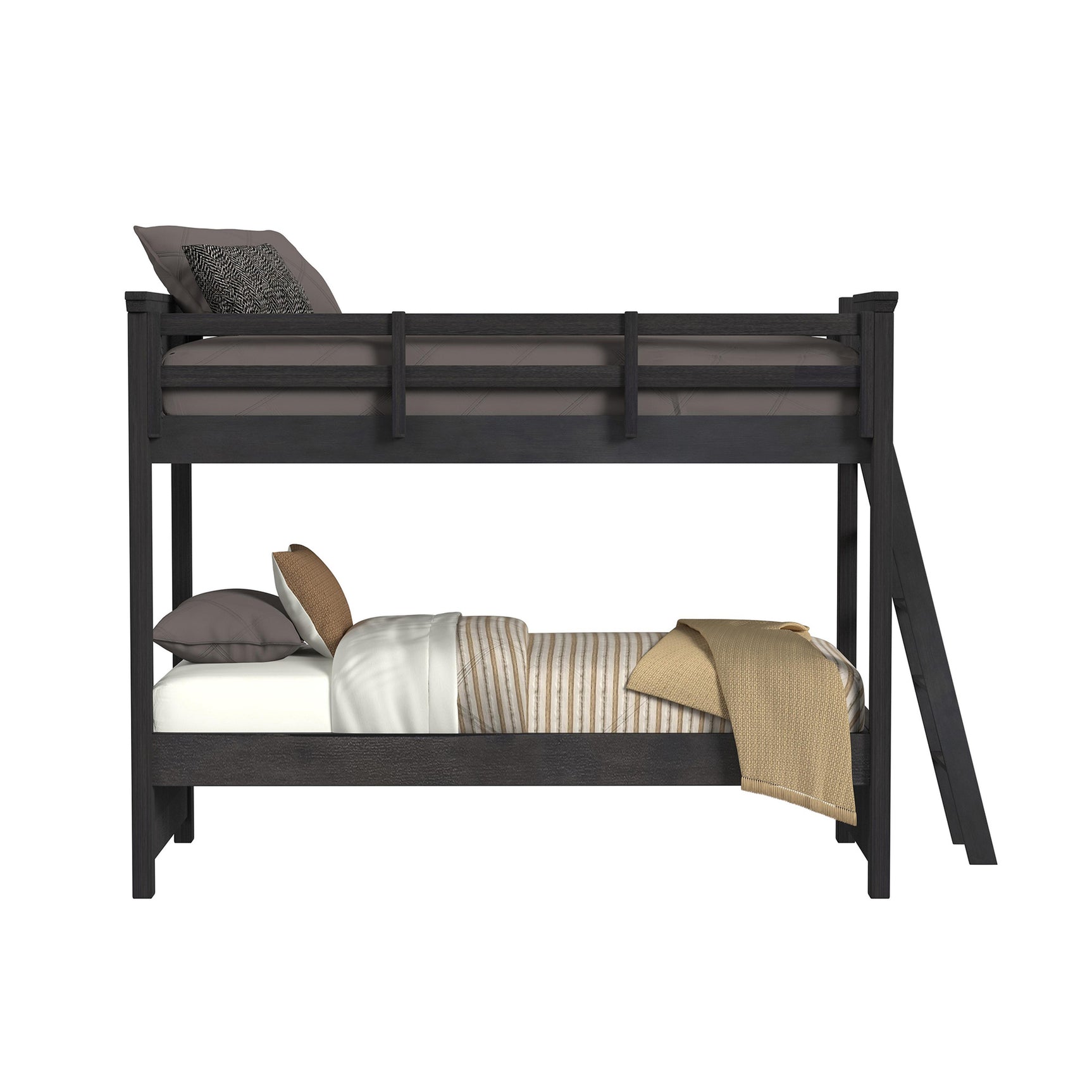 Hampton Kids Twin Over Twin Bunk with Ladder in Charcoal