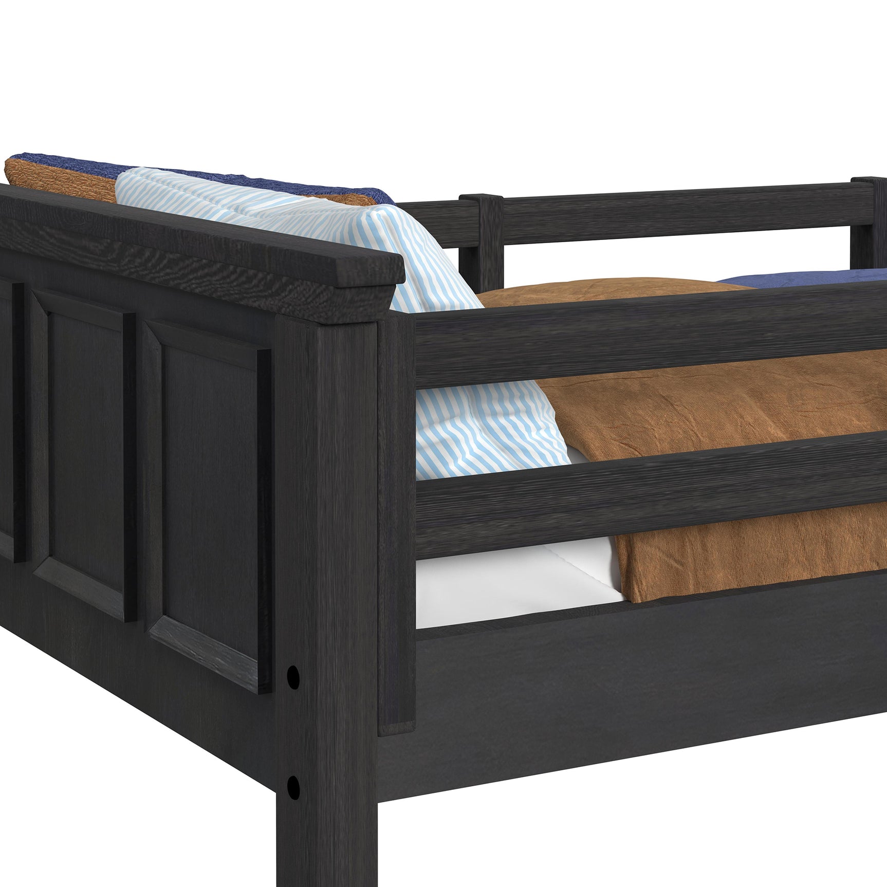 Hampton Kids Twin Over Twin Bunk with Staircase and Trundle in Charcoal