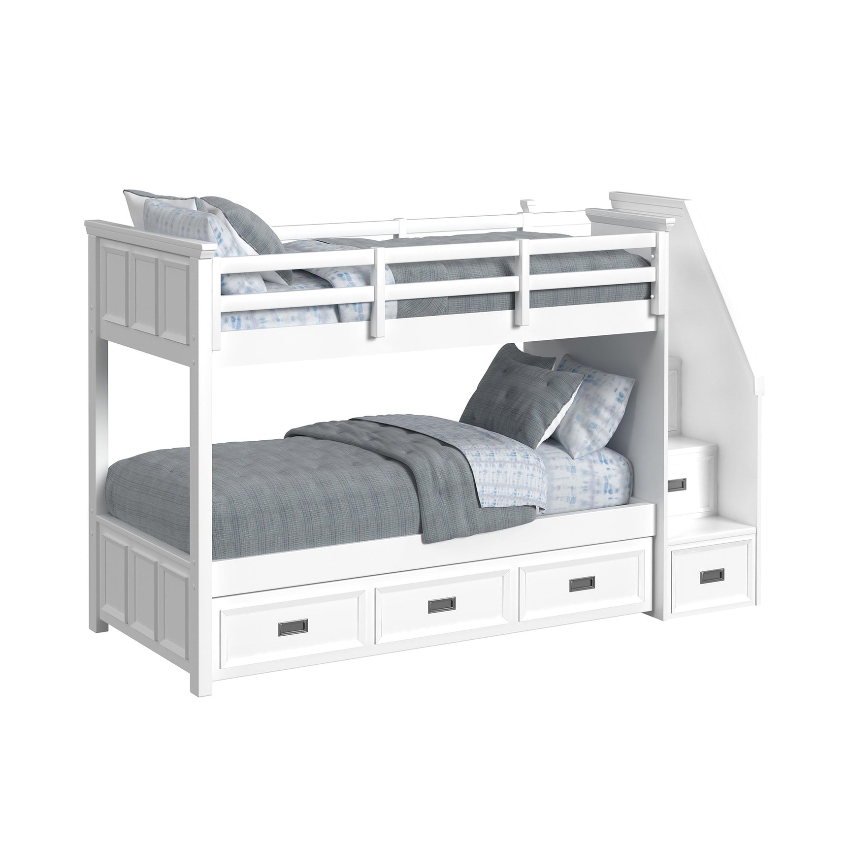 Hampton Kids Twin Over Twin Bunk with Staircase and Trundle in White