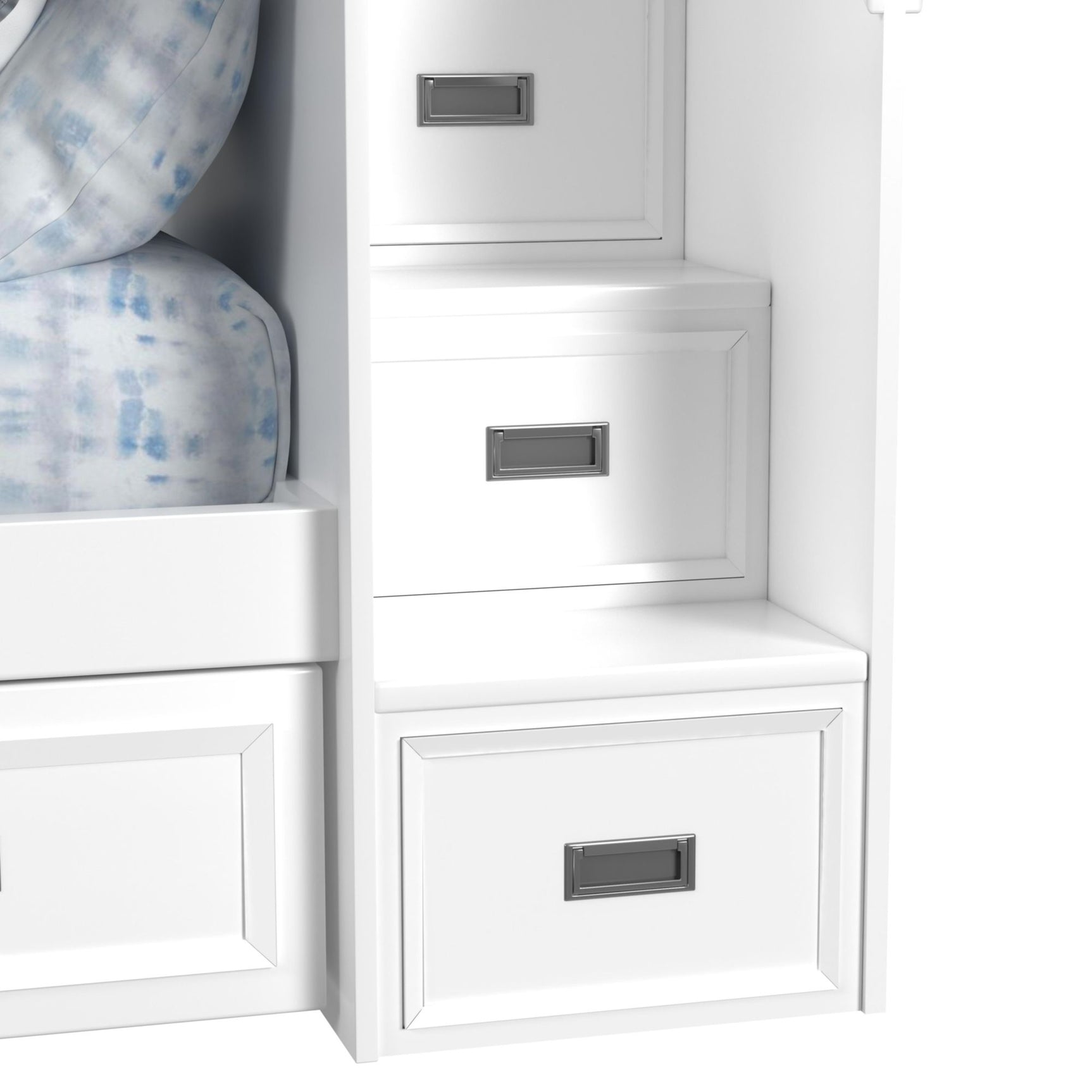 Hampton Kids Twin Over Twin Bunk with Staircase and Trundle in White
