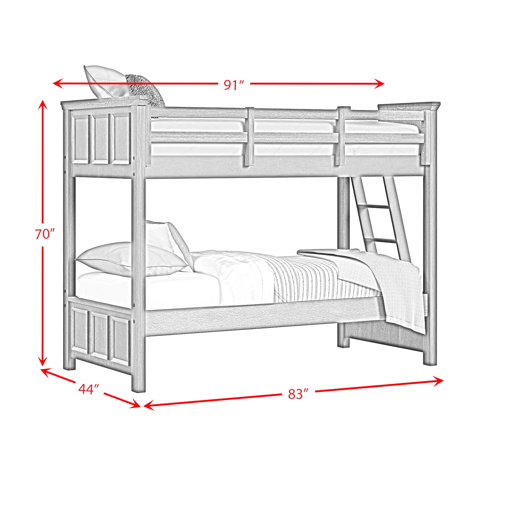 Hampton Kids Twin Over Twin Bunk with Ladder in White