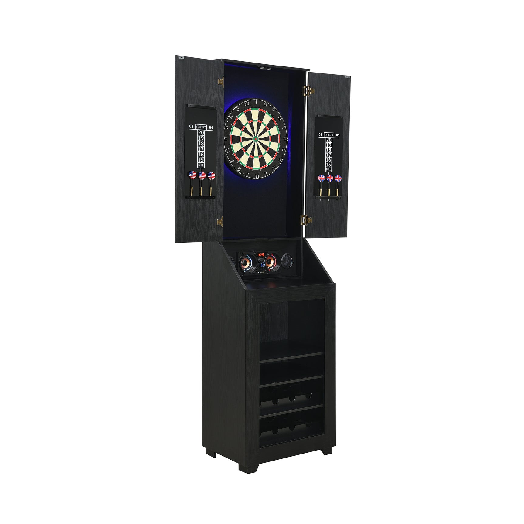 Hurricanes Dartboard Cabinet with Speaker and LED in Black (3A Packing)