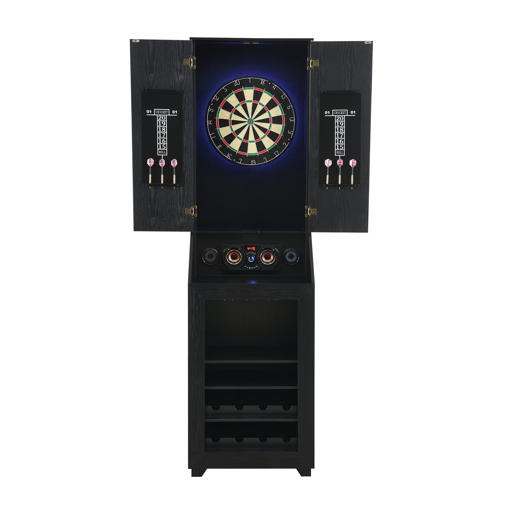 Hurricanes Dartboard Cabinet with Speaker and LED in Black (3A Packing) - Tampa Furniture Outlet