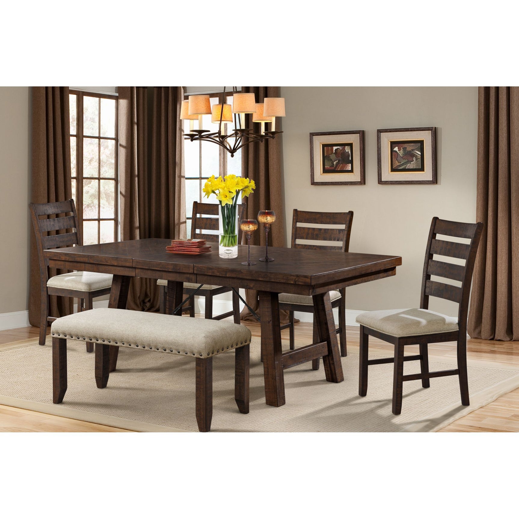 Jax 6PC Dining Set - Table, 4 Ladder Side Chairs & Bench in Cherry – SKU DJX150B6PC | Elements