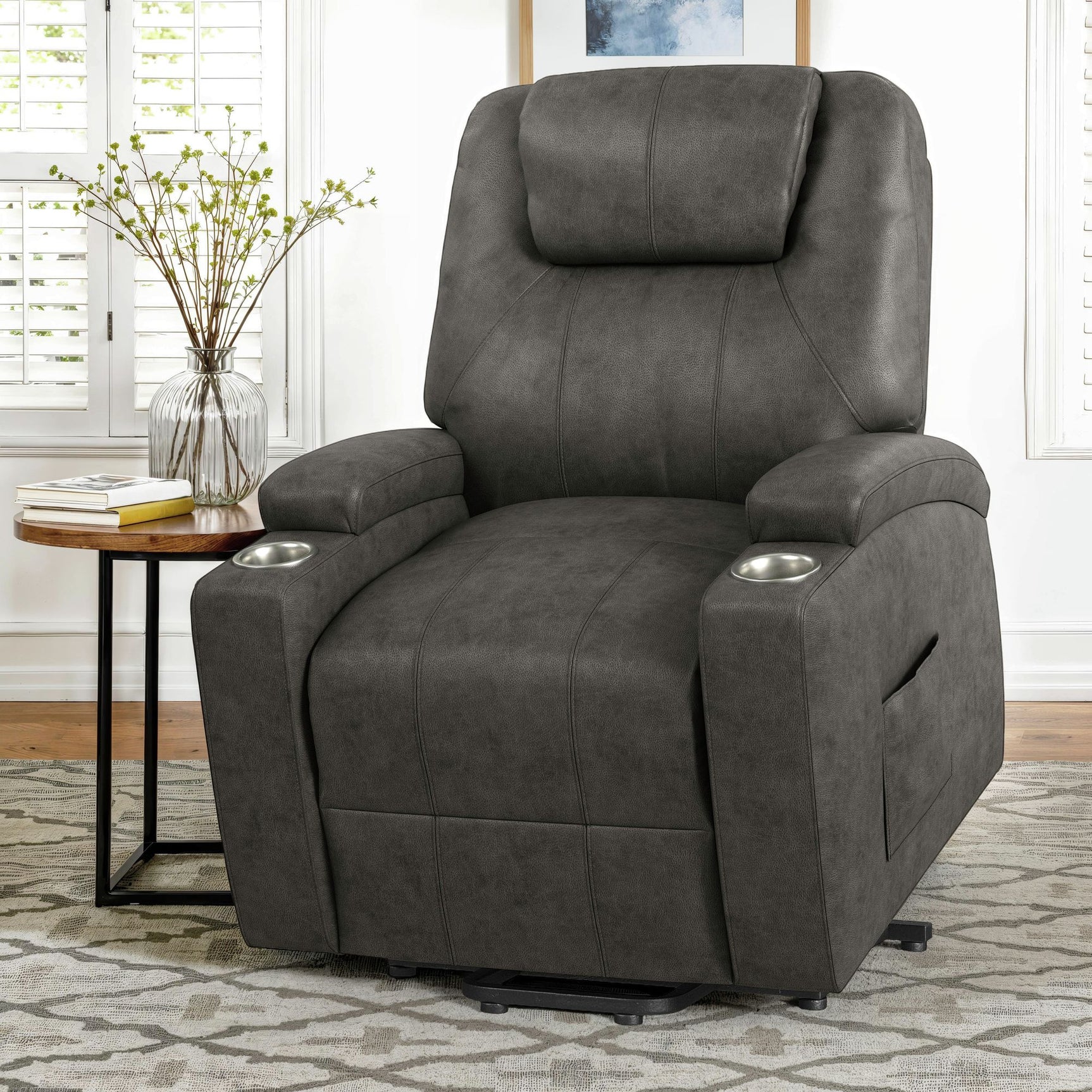 Kenmore P1 Lift Chair with Heat Massage in Simba DK Grey - Tampa Furniture Outlet