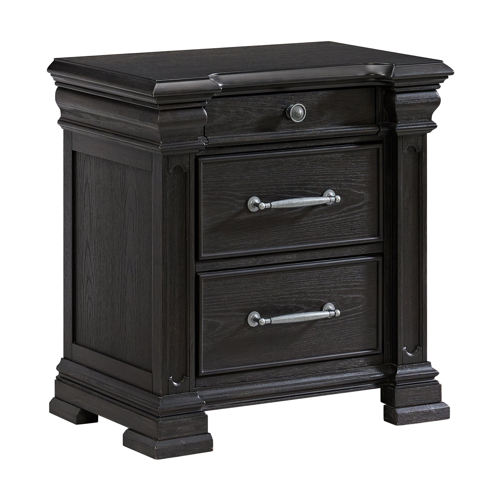 Kings Court 3-Drawer Nightstand (Sliding Top) in Black - Tampa Furniture Outlet