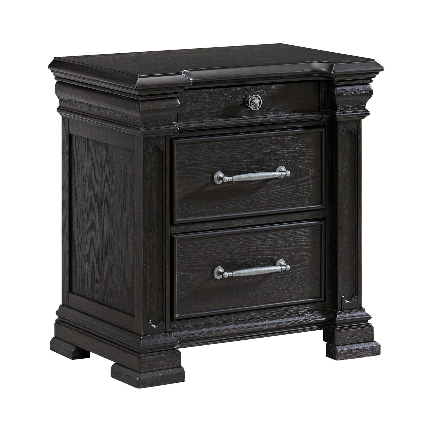 Kings Court 3-Drawer Nightstand (Sliding Top) in Black