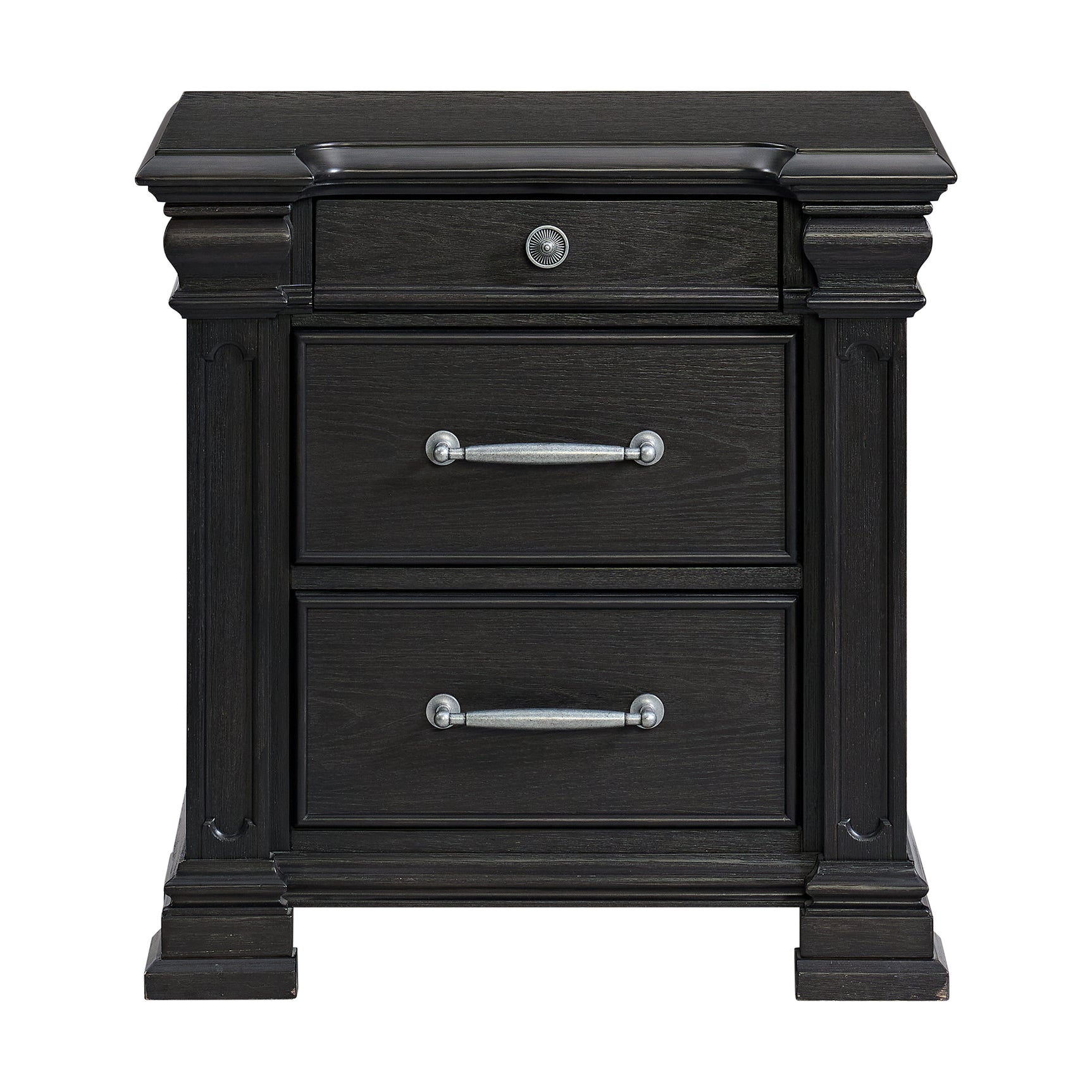 Kings Court 3-Drawer Nightstand (Sliding Top) in Black - Tampa Furniture Outlet