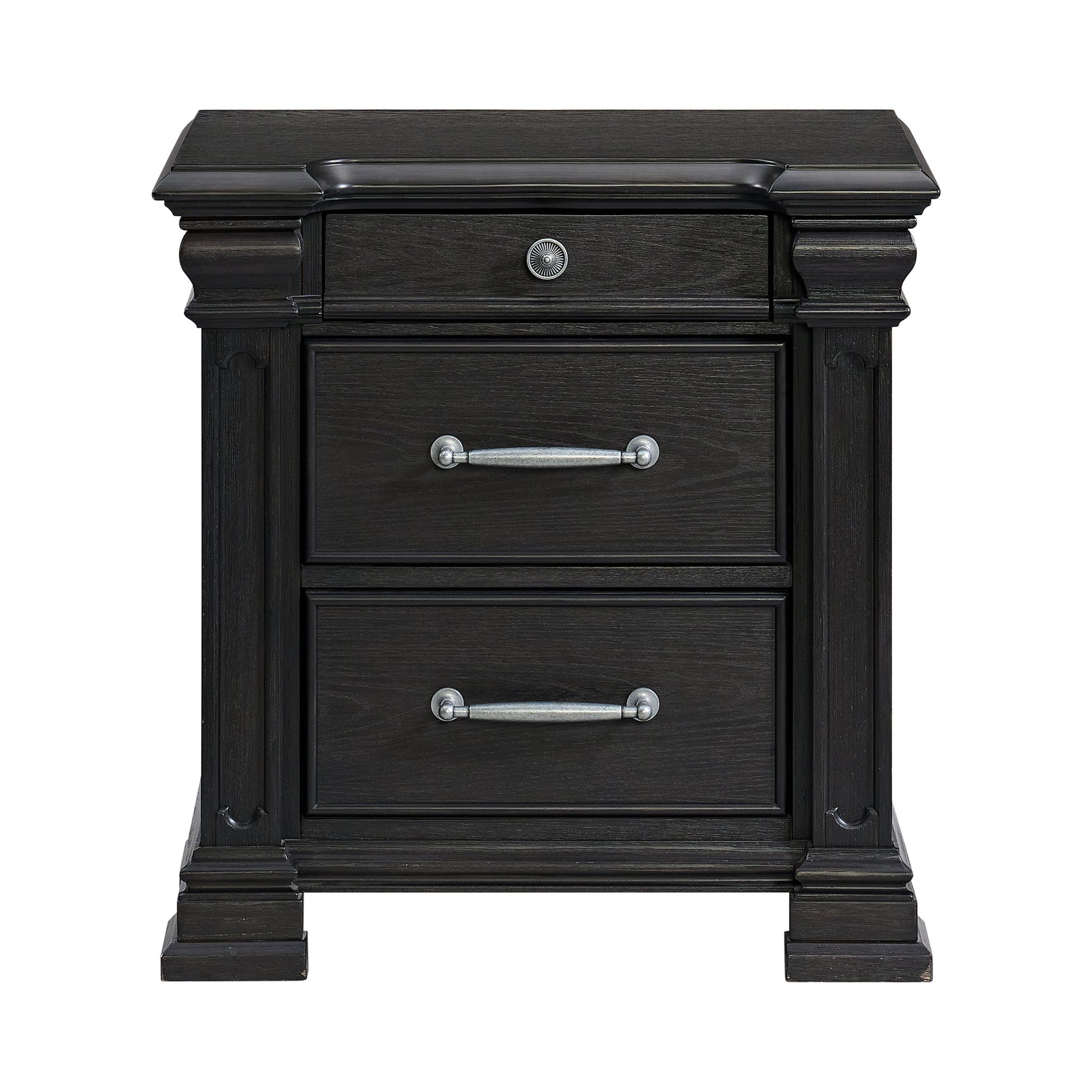 Kings Court 3-Drawer Nightstand (Sliding Top) in Black