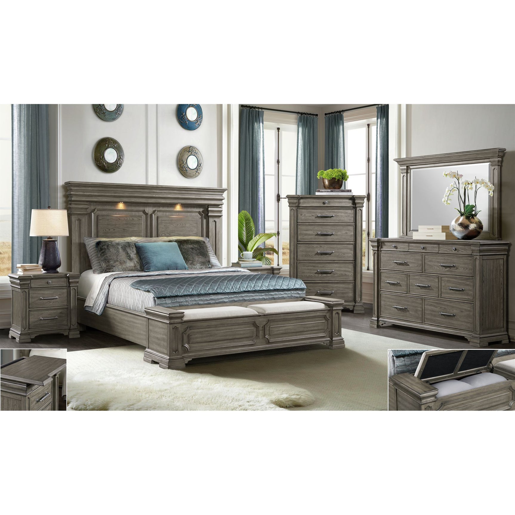 Kings Court King Storage Bed in Grey – SKU B.10315.KSB | Elements