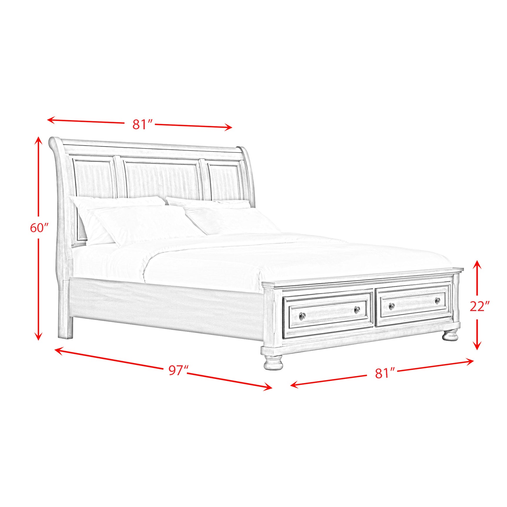 Kingston King Bed W/Storage Footboard and Non-Storage Rails - Tampa Furniture Outlet
