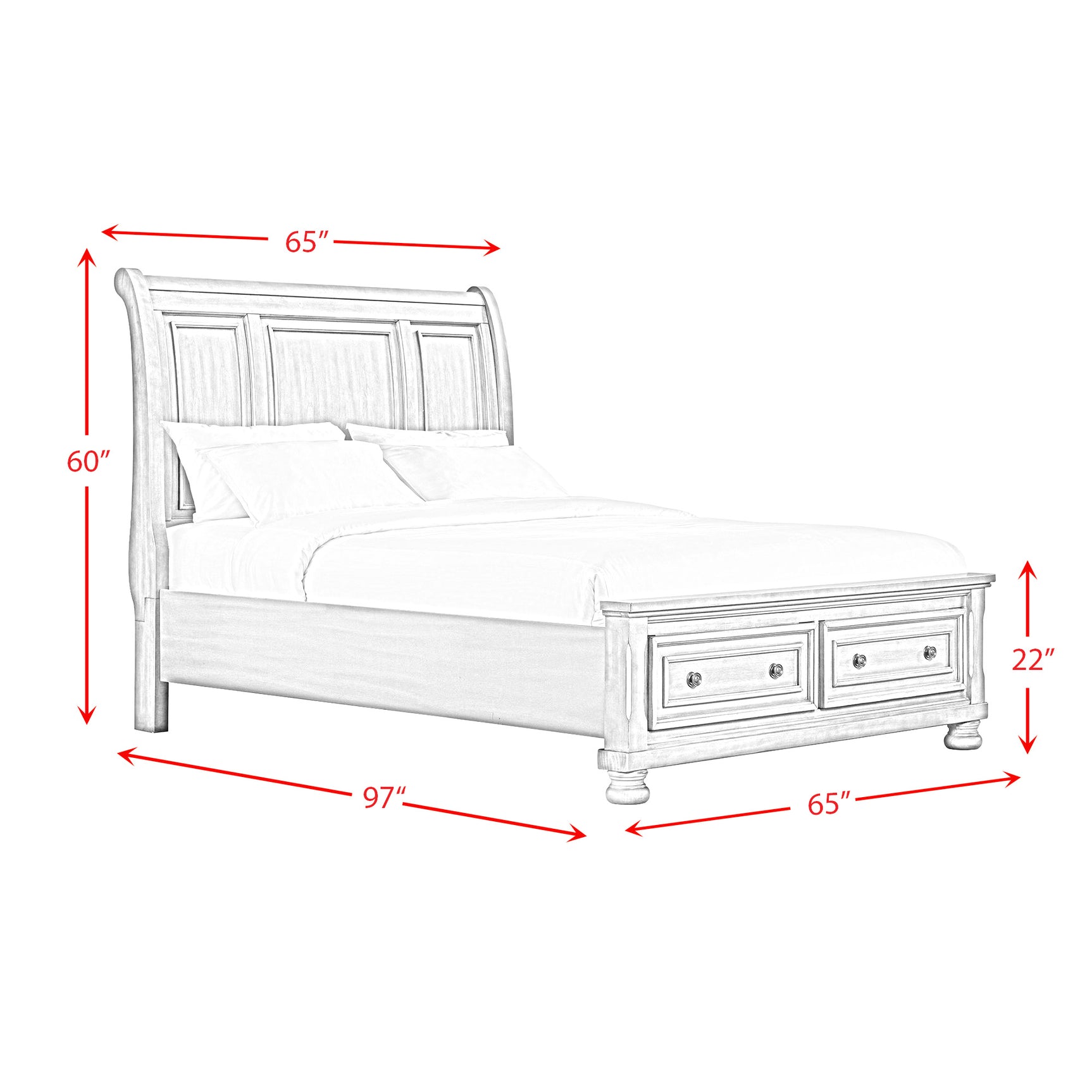 Kingston Queen Bed W/Storage Footboard and Non-Storage Rails - Tampa Furniture Outlet