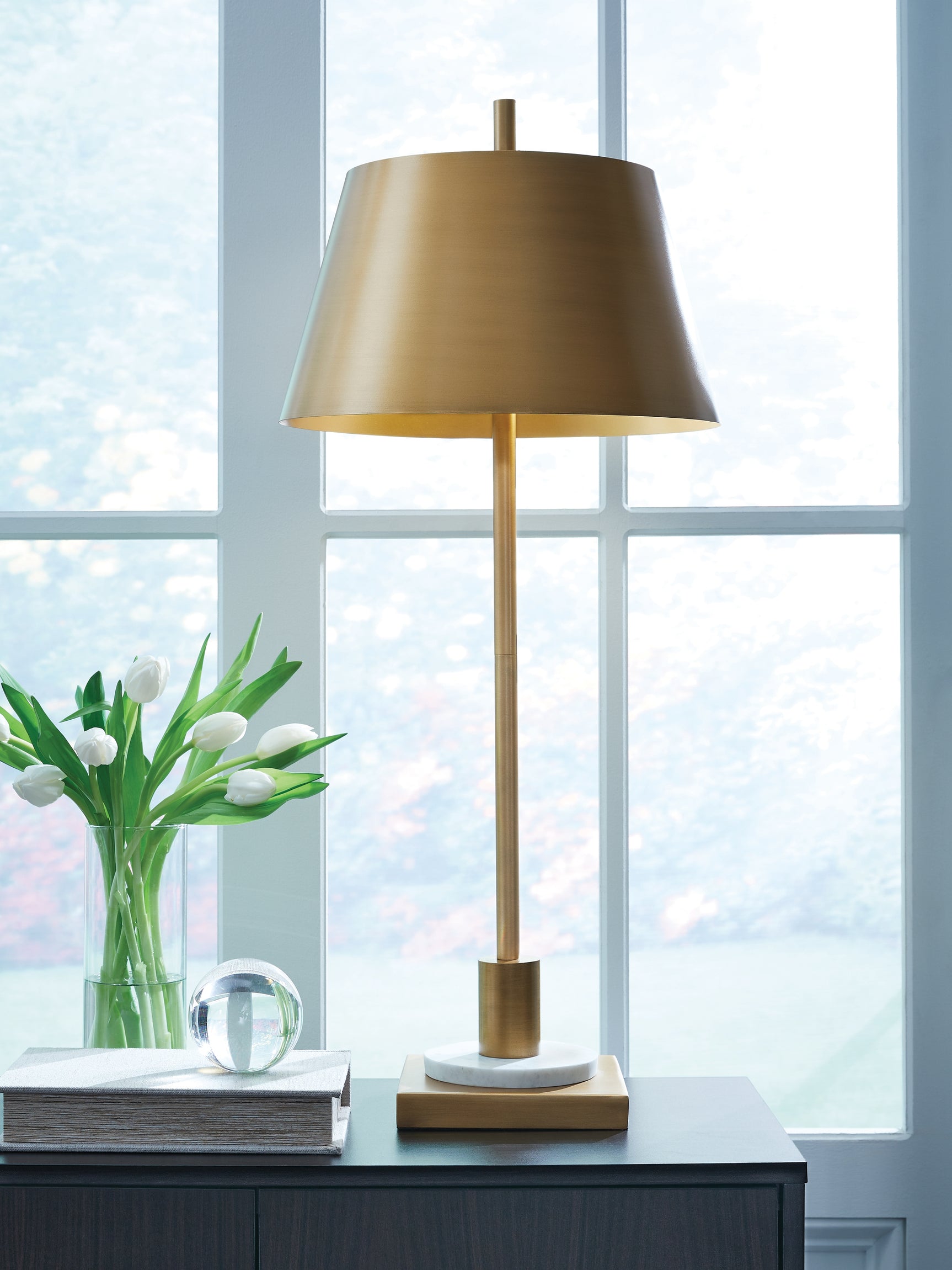 Tampa Furniture Outlet - Ashley Furniture - Fritzburn Lighting - Metal Table Lamp (1/CN) / Gold Finish/White - L208444