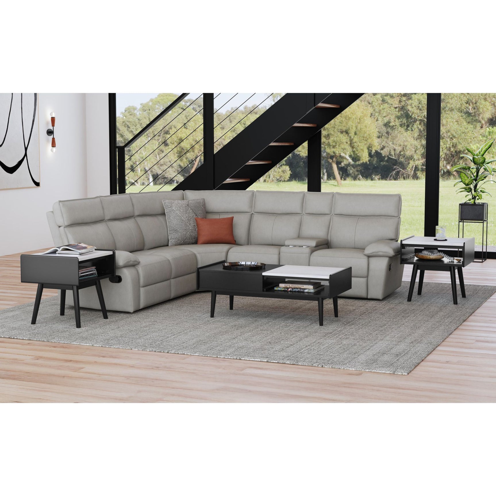 Lanette End Table with White Marble Top in Black – SKU T-19150-8-ET | Elements