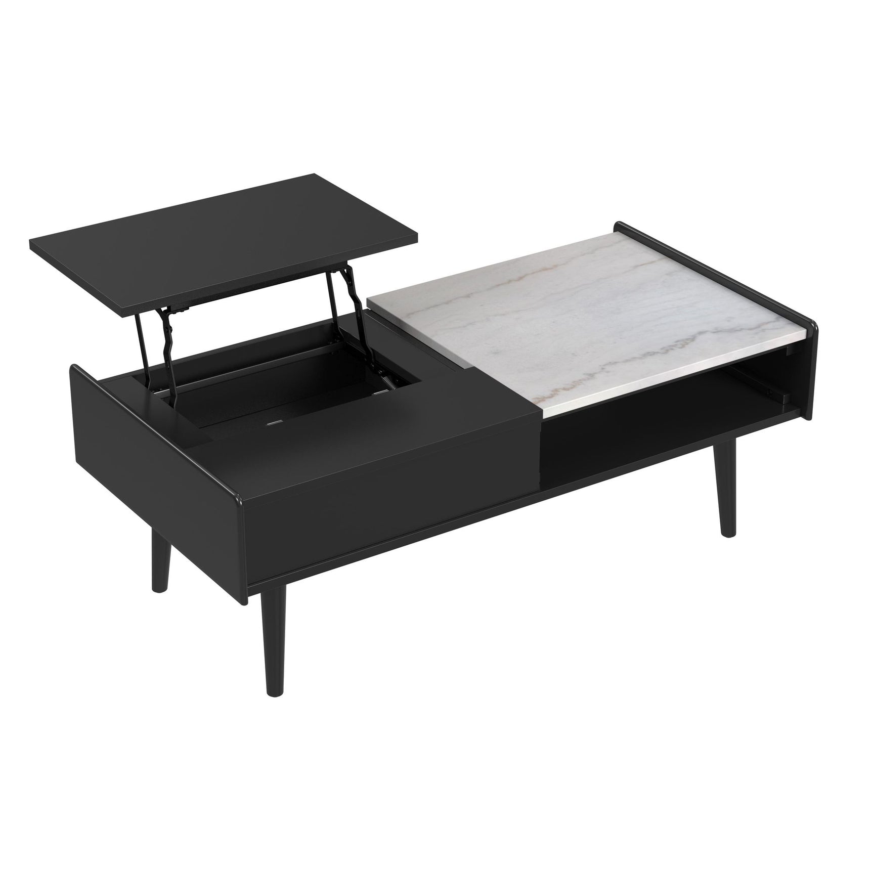 Lanette Coffee Table with White Marble and Lift-Top in Black - Tampa Furniture Outlet