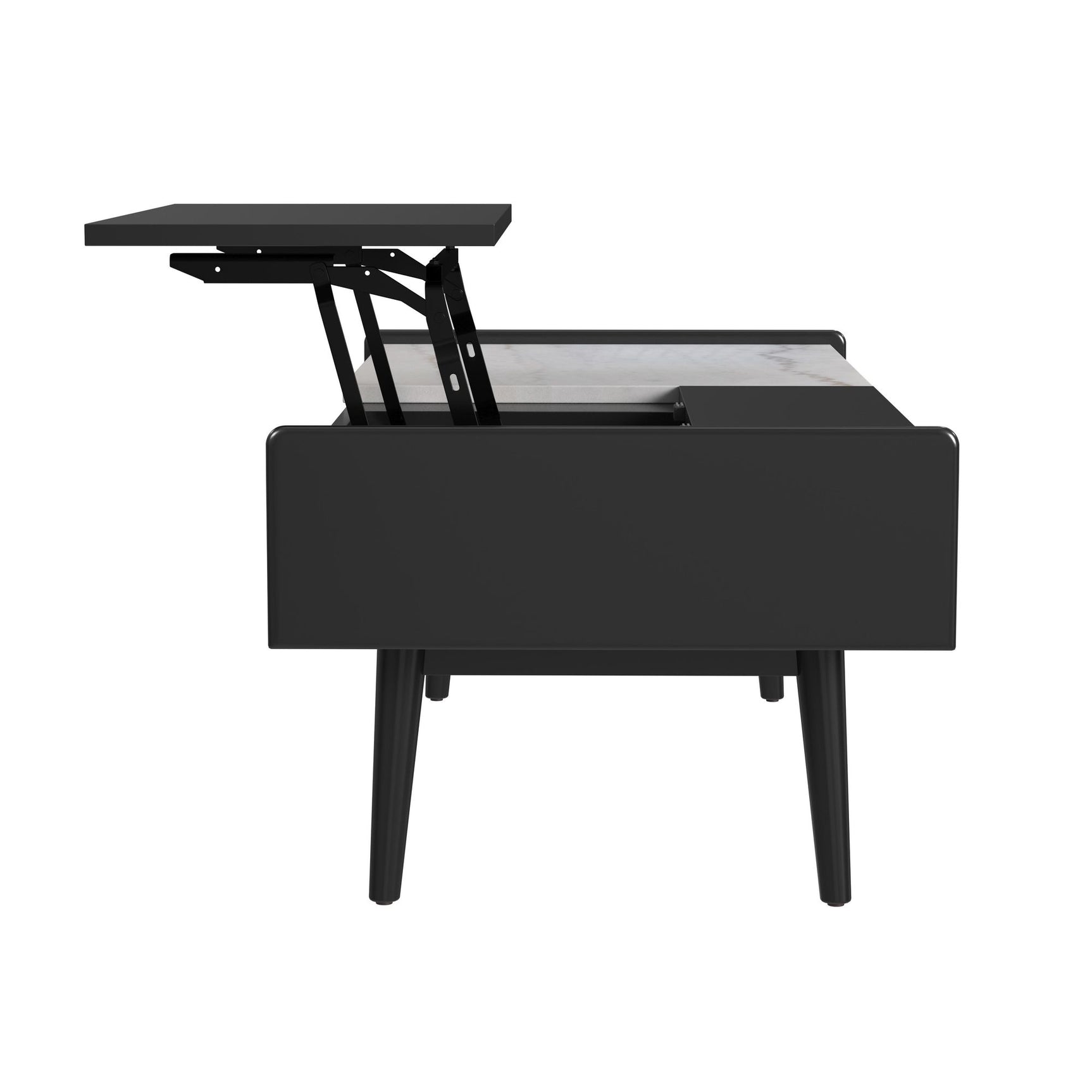 Lanette Coffee Table with White Marble and Lift-Top in Black - Tampa Furniture Outlet