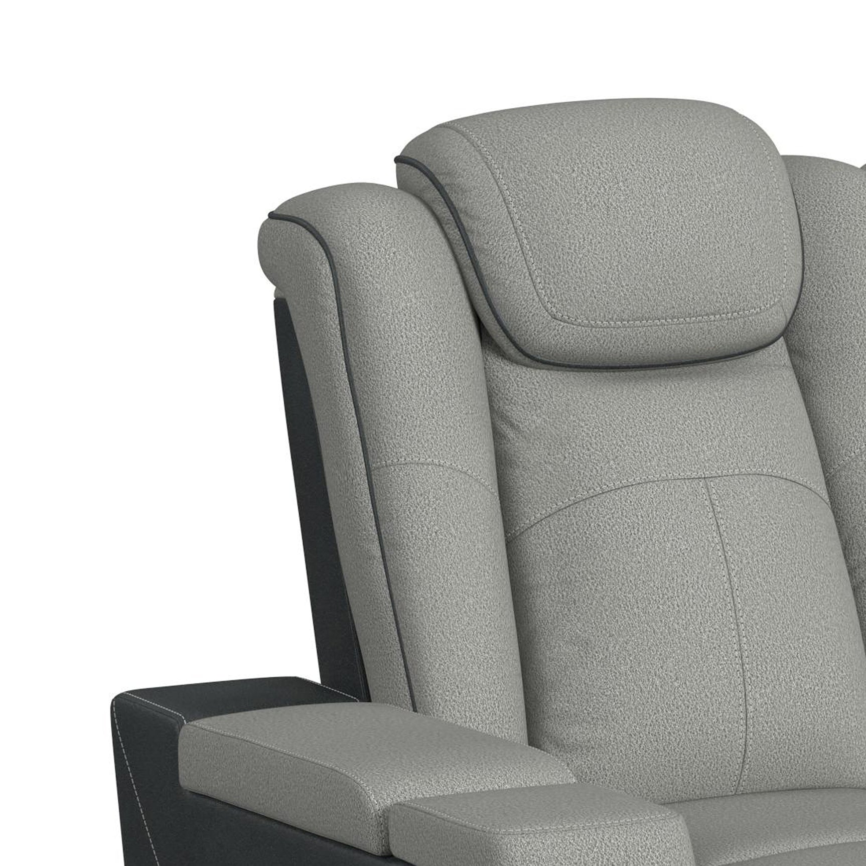 Lantana Power Motion Loveseat with Power Headrest, Led, and Console in Rocky Cement/Charcoal - Tampa Furniture Outlet