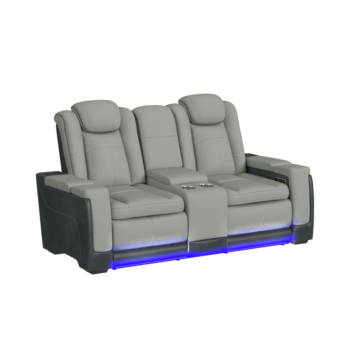 Lantana Power Motion Loveseat with Power Headrest, Led, and Console in Rocky Cement/Charcoal