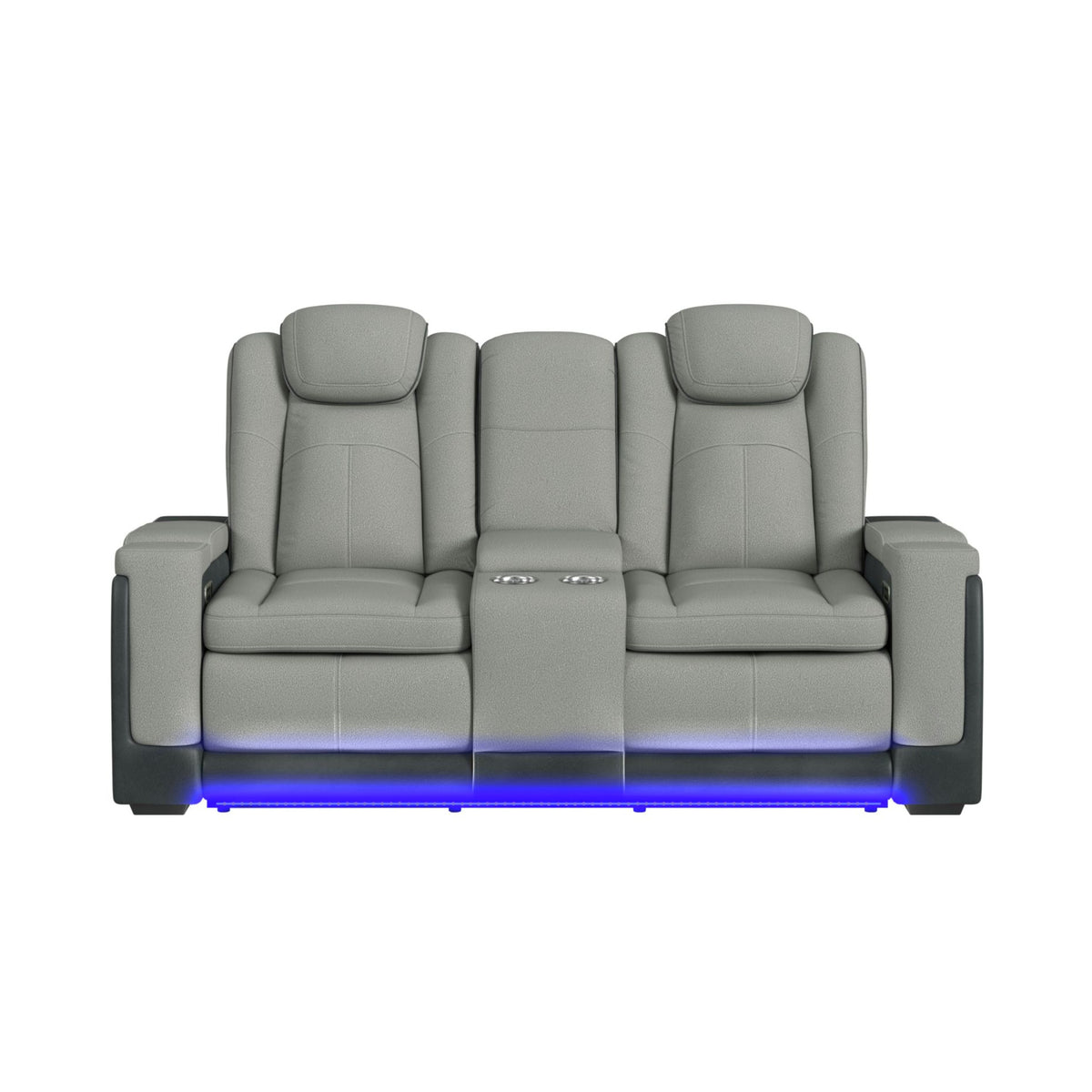 Lantana Power Motion Loveseat with Power Headrest, Led, and Console in Rocky Cement/Charcoal