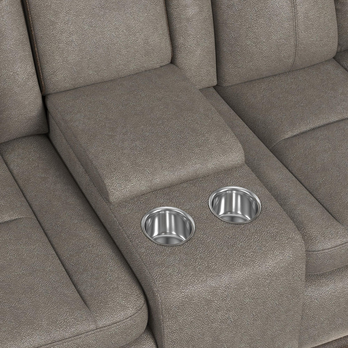 Lantana Power Motion Loveseat with Power Headrest, Led, and Console in Rocky Grey/Brown